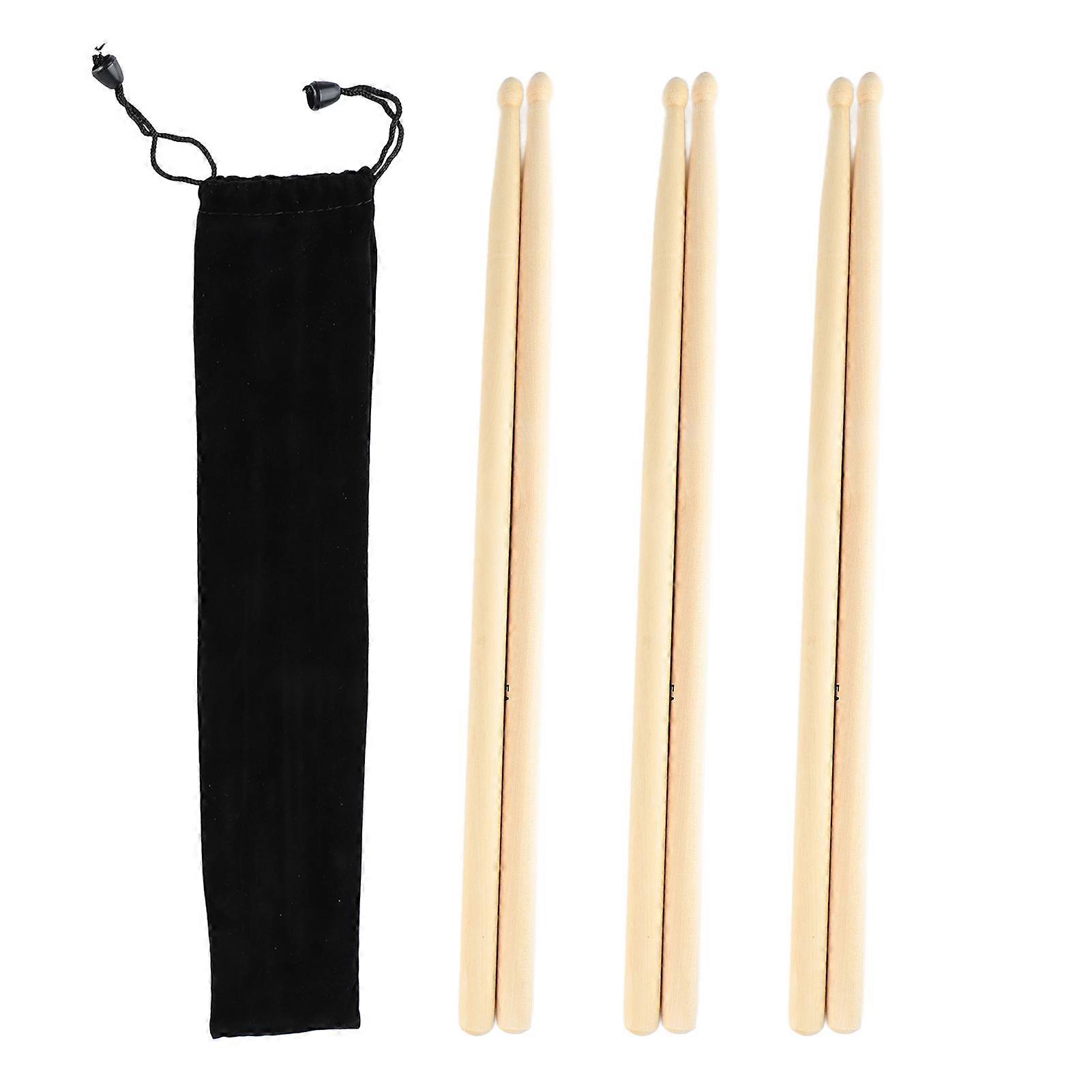 3 Pairs 5A Drumstick Sturdy Solid Wood Anti Slip Comfortable Grip Drum Stick for Performance Practice