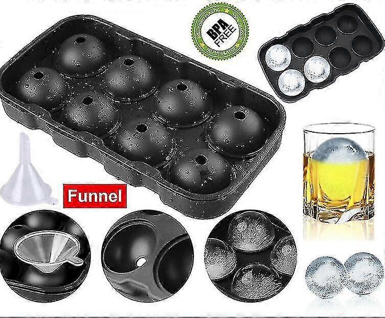 Round Silicon Ice Cube Ball Maker Tray 8 Large Sphere Molds Bar W/funnel