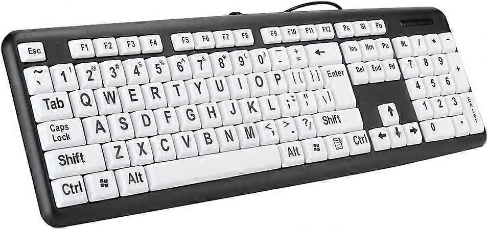 USB Wired Keyboard with Foldable Stands, Low Vision Keyboard USB Wired Old People Keyboard with White Large Print Keys for Desktop, Computer, PC