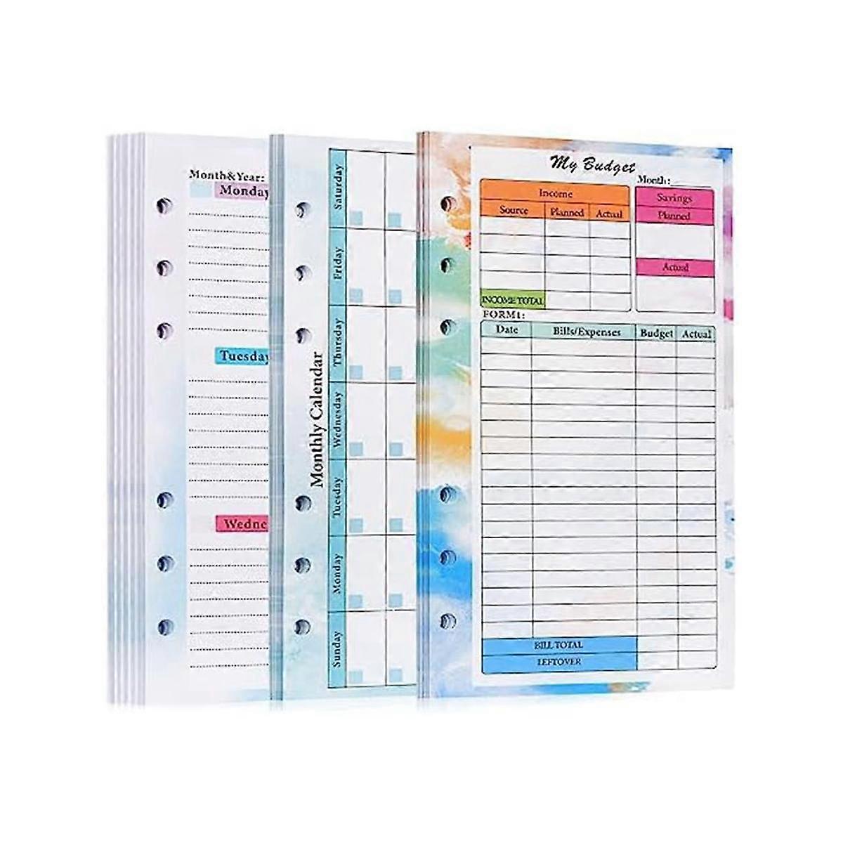 A6 Budget Planner Refill 82 Sheets Monthly Weekly Planner Notepad 6 Hole for A6 Binder Cover Save A
