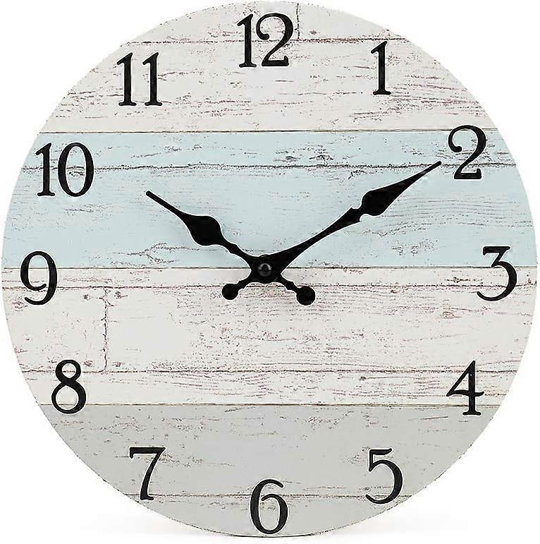 Decorative Rustic Arabic Numeral Wooden Round Wall Clock -25cm-Blue
