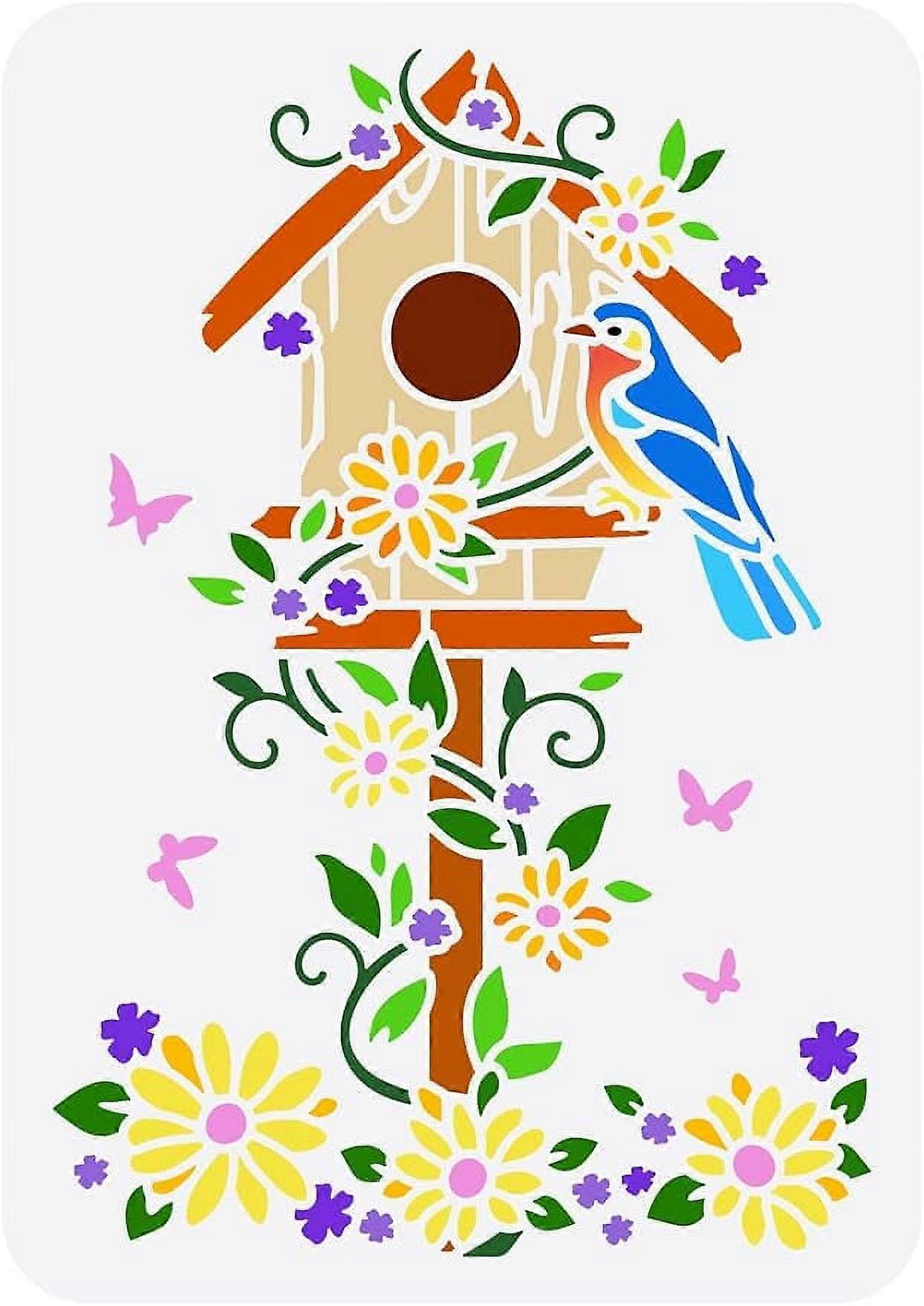 1Pc Bird House Reusable Painting Stencil Drawing Template for Floor Wall Tile Fabric Furniture 11.7x8.3inch