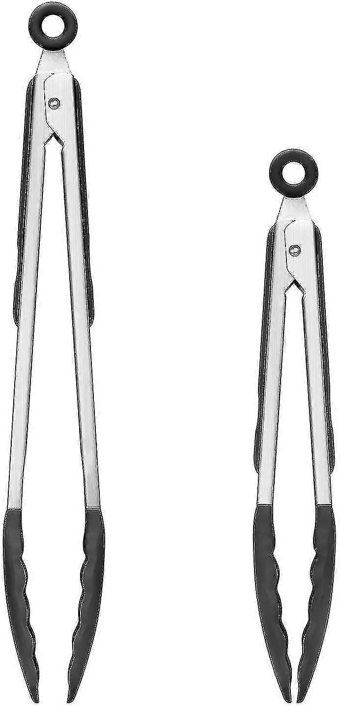 Premium Stainless Steel Locking Kitchen Tongs With Silicon Tips, Set Of 2
