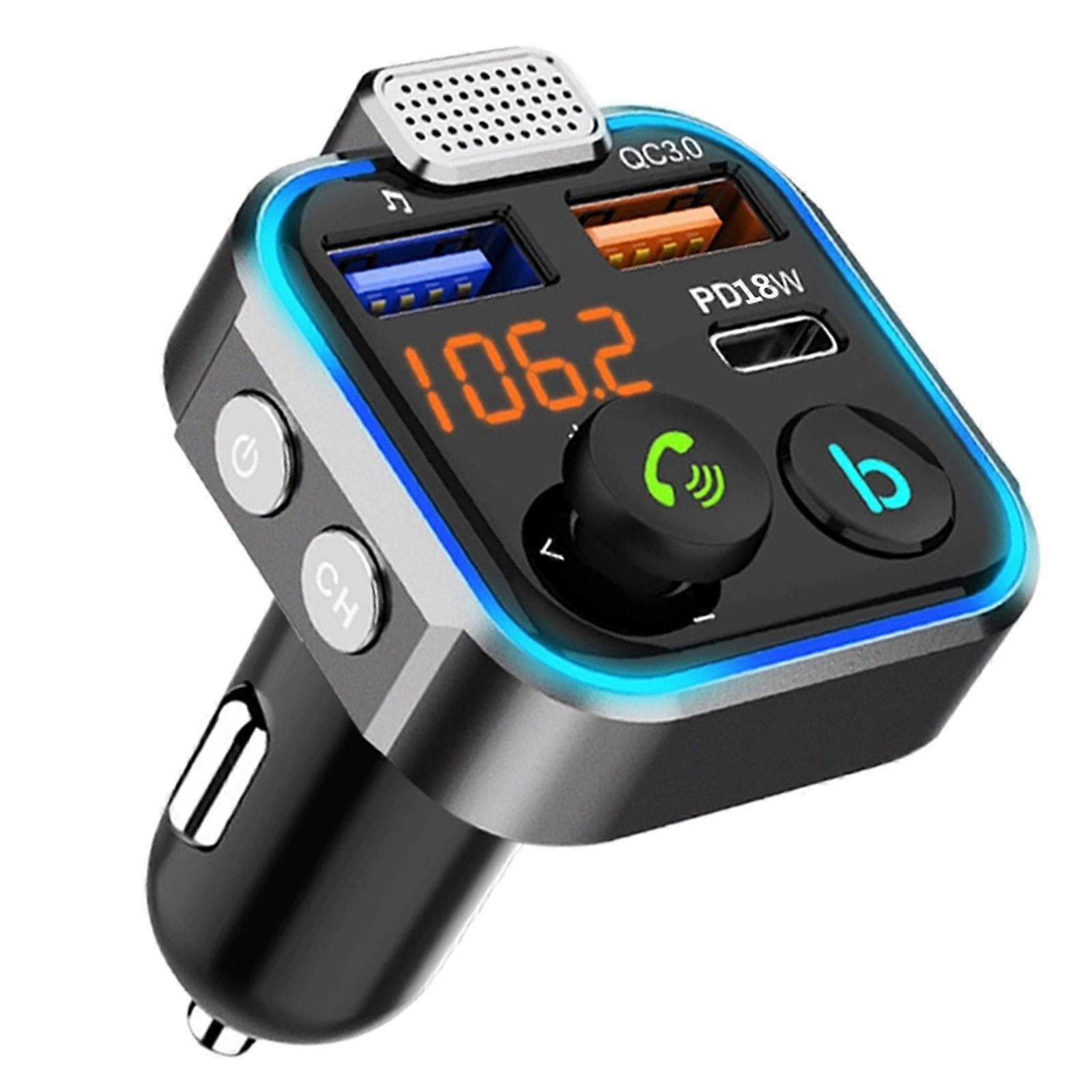 Upgraded V5.1 Bluetooth Car Adapter, Bluetooth FM Transmitter, Car Bluetooth Transmitter with QC 3.0+20w PD, Car Radio Bluetooth Supports Hands-free C