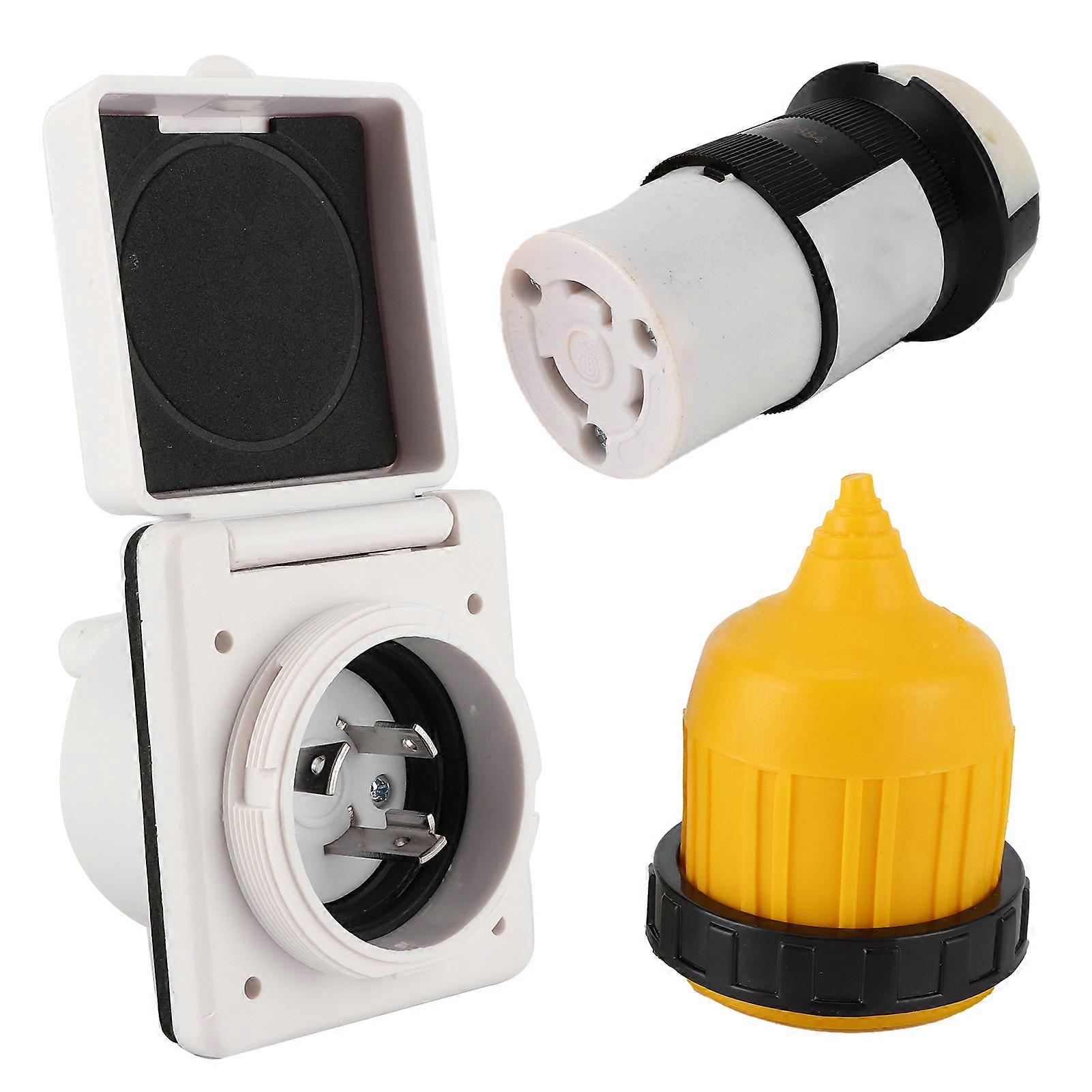 3pcs 30 AMP RV Power Inlet Kit Cord End Connector Twist Lock US Plug with Waterproof Cover