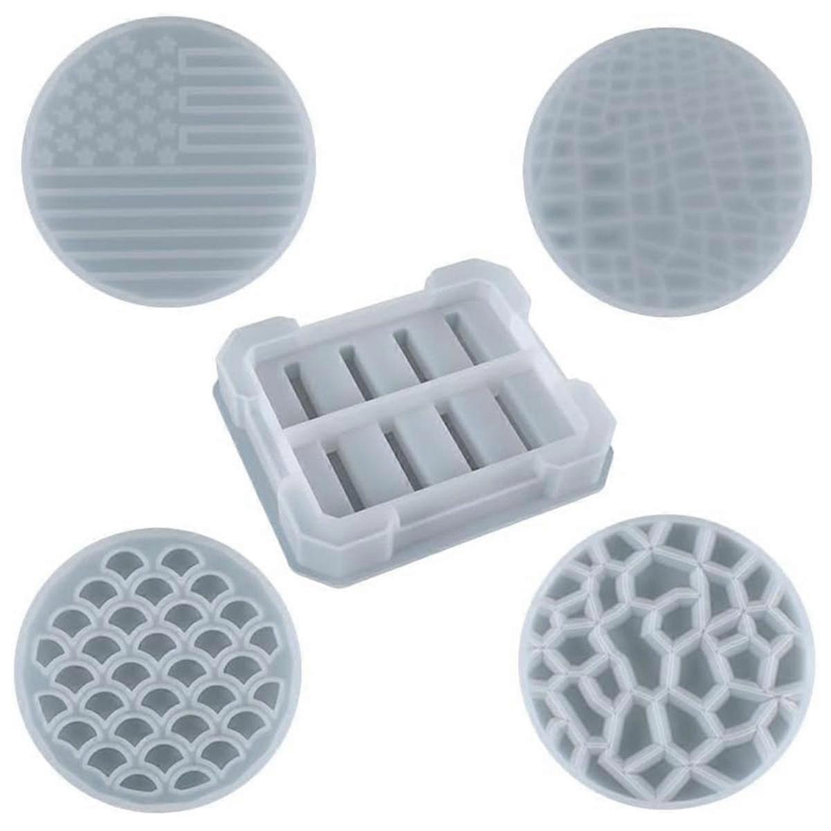 5 Resin Cast Coaster Molds, Including 4 Circular Coaster Molds and 1 Square Coaster Holder Epoxy Re