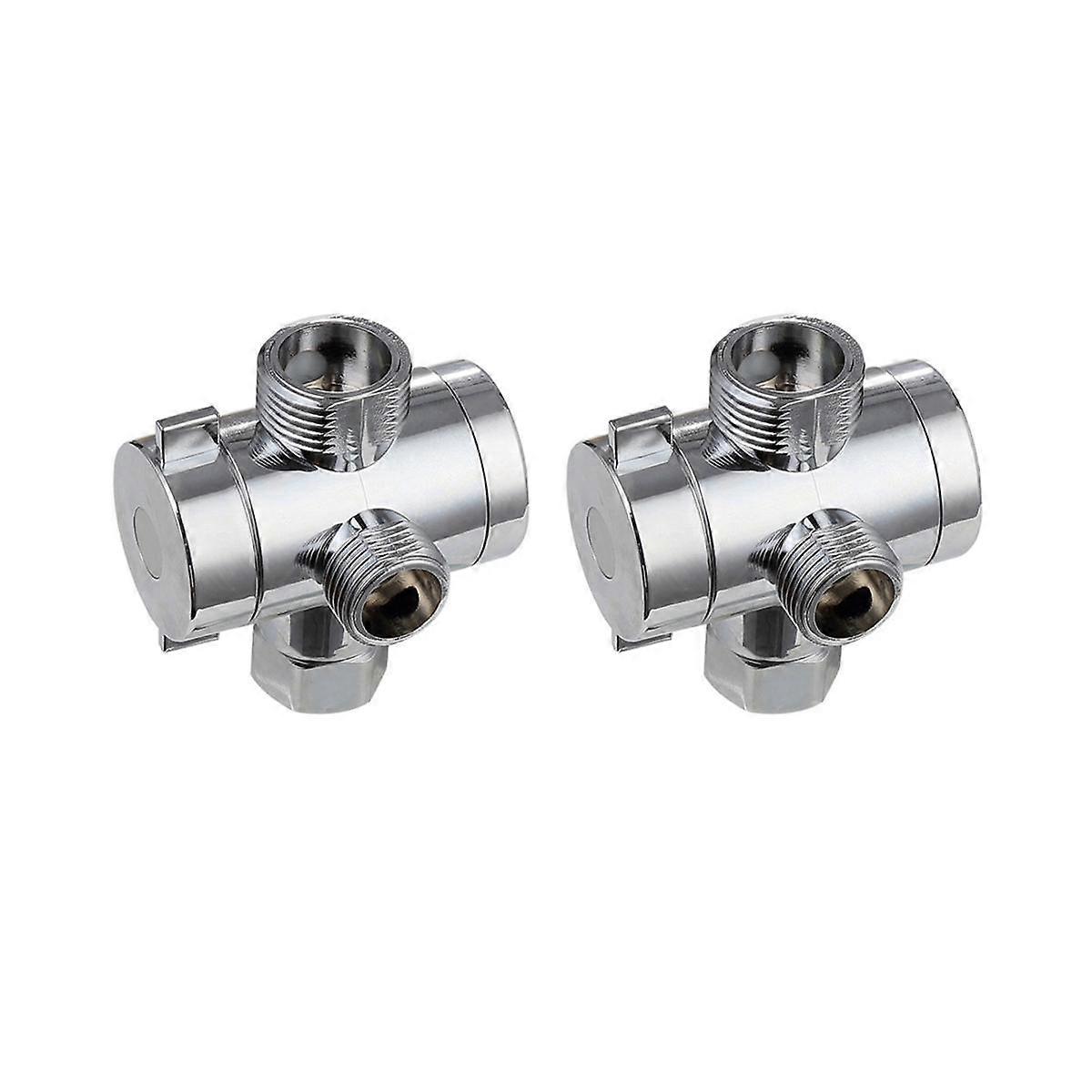 2X ABS Chrome 3 Way Diverter Hose Fitting T Shape Adapter Connector for Angle Valve Hose Bath Showe