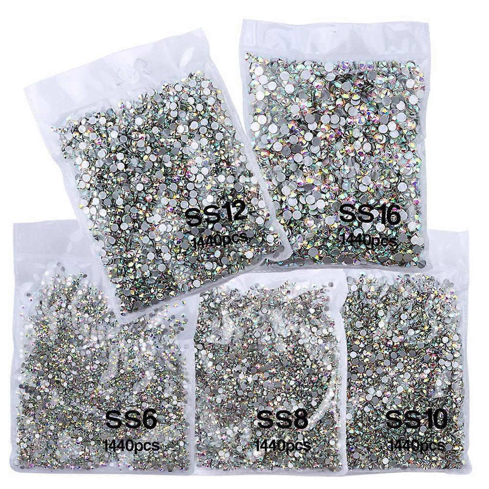 7200 Pieces 5 Mixed Sizes Glue Fix on Glass Rhinestones Round Crystal Gems Flatback for DIY Jewelry Making5-Sizes 7200PCS, Crystal AB)
