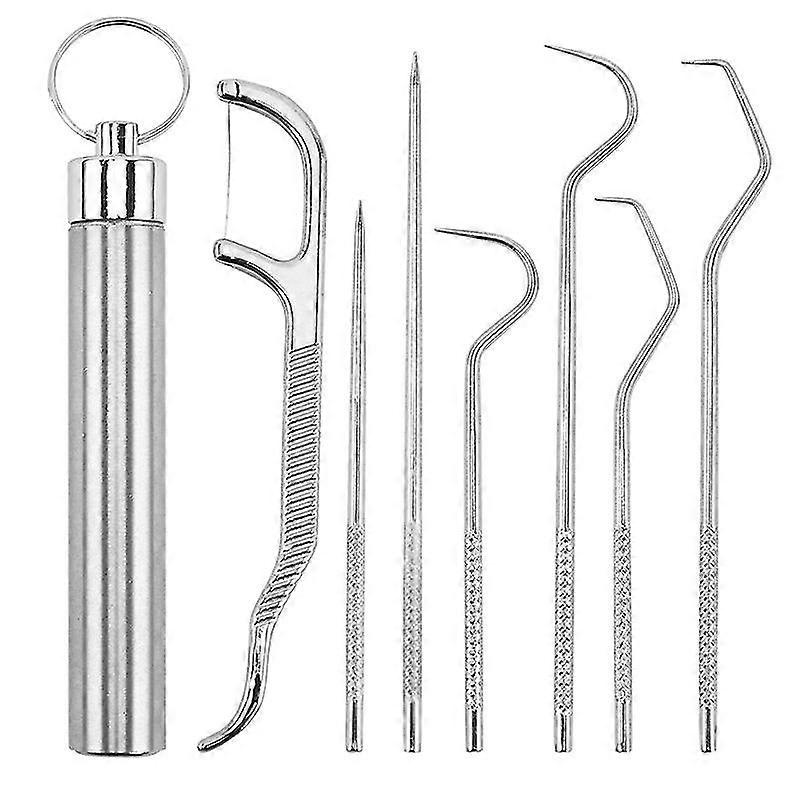 Stainless Steel Toothpick Set Reusable With Waterproof7pcssilver