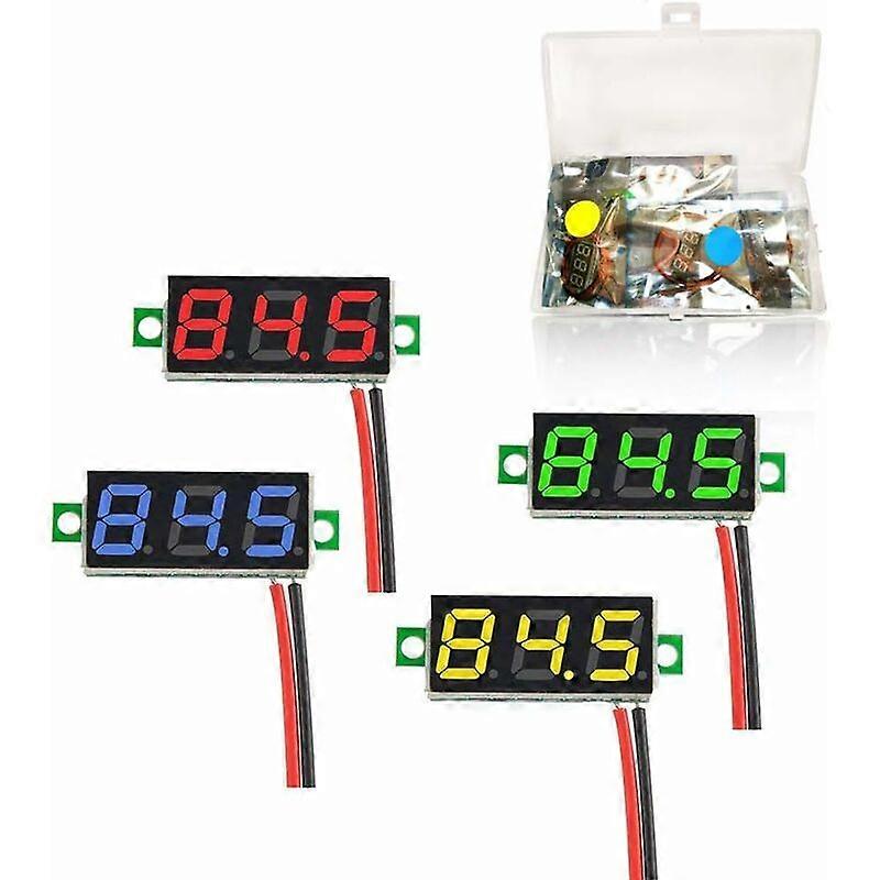 4 Pieces 0.28 Inch Mini Digital Voltmeter, LED Display Voltmeter, DC 2.4-30V Measuring Range, Two-wire Voltage Tester, Reverse Polarity Protection and