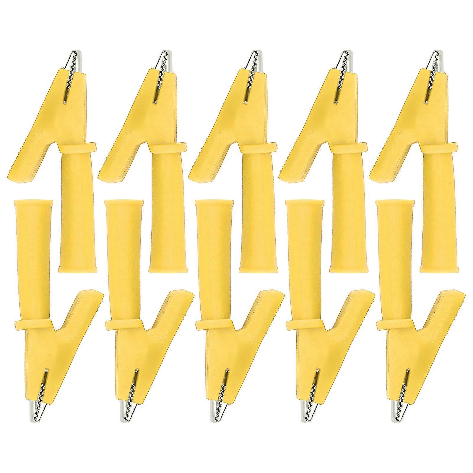 10Pcs Test Lead Crocodiles Clip Brass PVC Insulated Safety Multimeter Clips for 4mm Banana PlugYellow