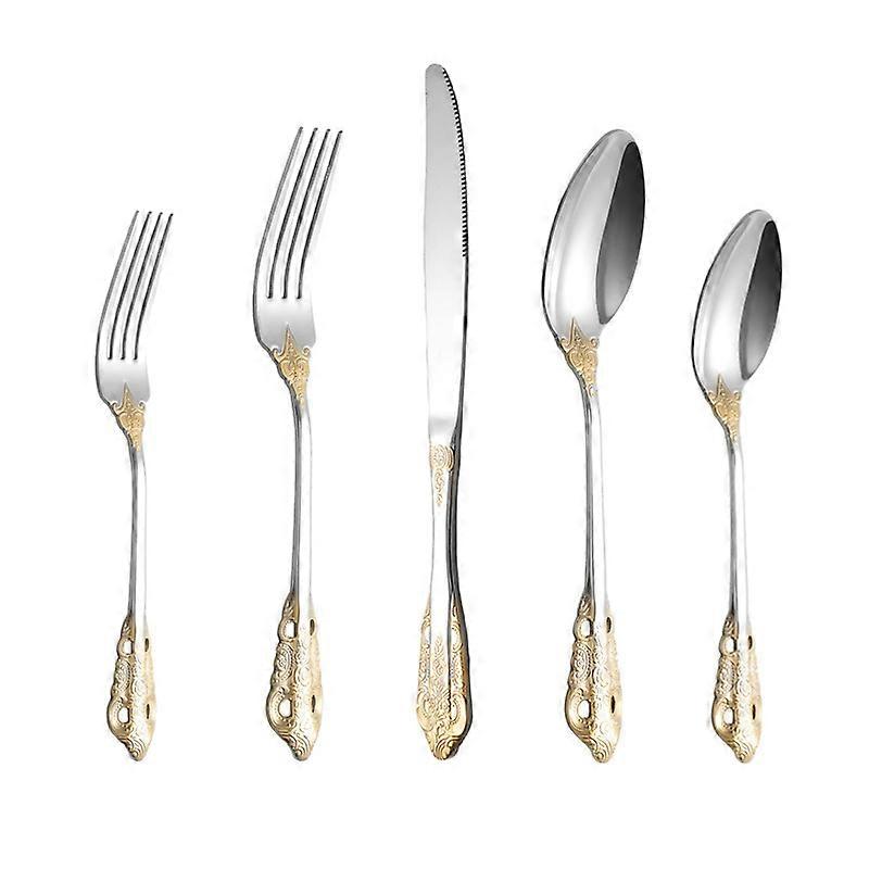 5 piece stainless steel porcelain gold tableware set