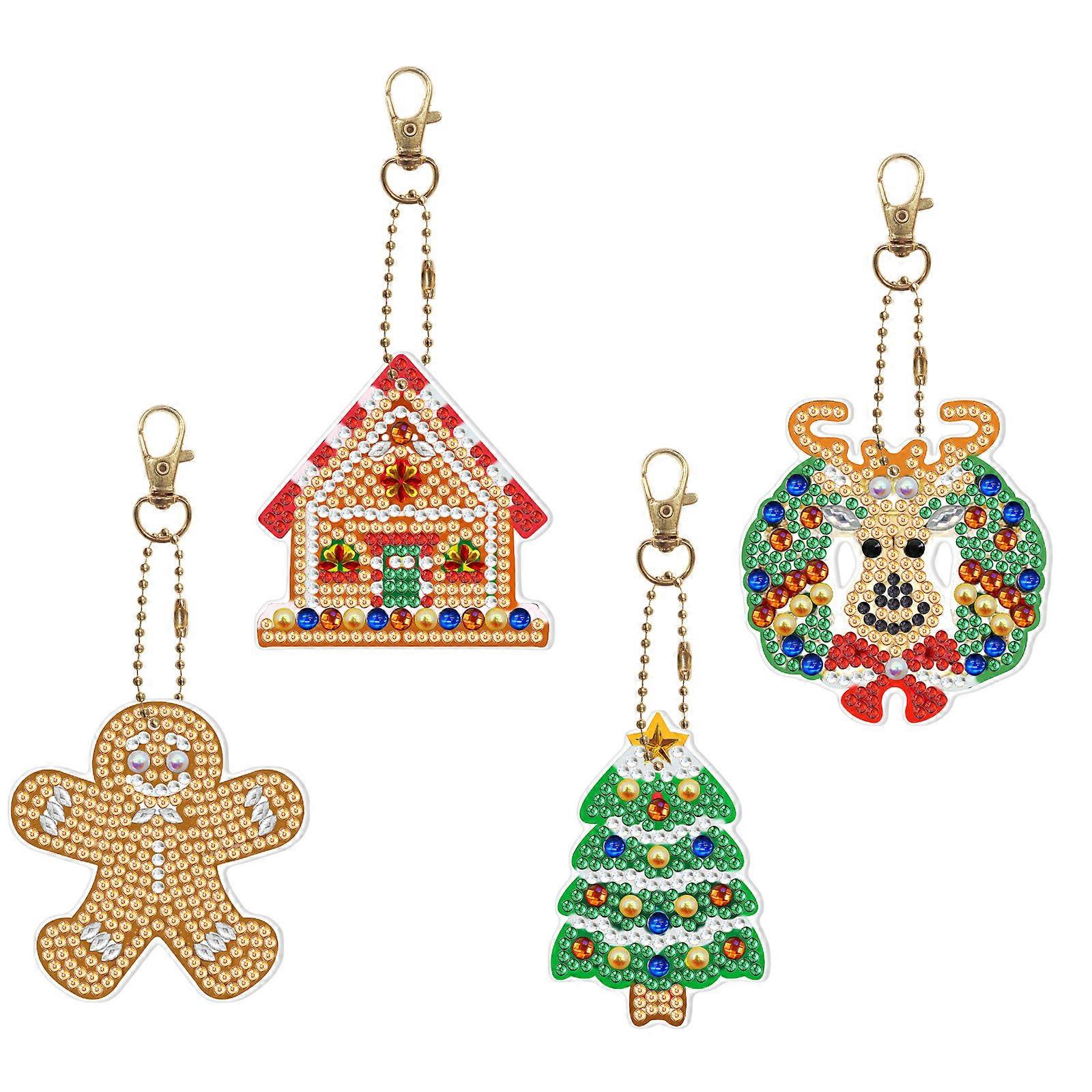 4-Pack Diamond Painted Keychain Christmas Tree