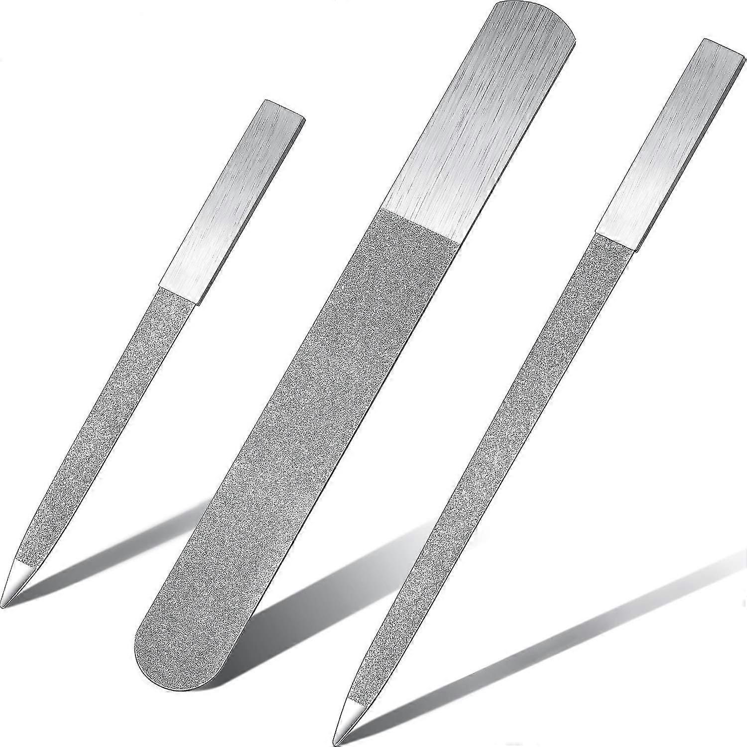 3ピースダイヤモンドネイルファイルセットステンレススチールダブルサイドネイルファイルメタルサファイアバッファファイルマニキュアファイルナチュラルネイルエメリー