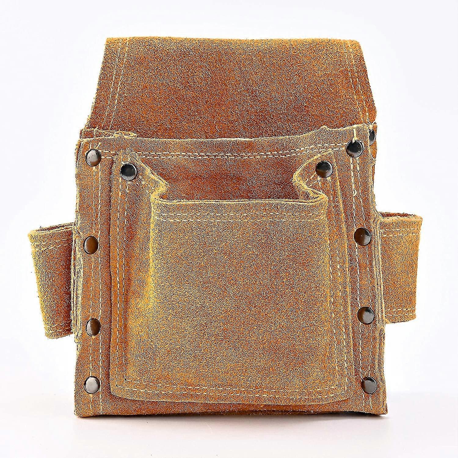 Premium Leather Tool Belt Heavy Duty Professional Bag With 2 Hammer Holders