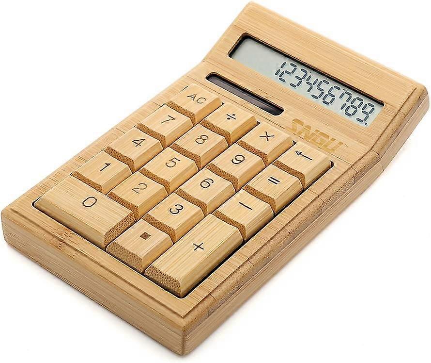 Bamboo Wooden Solar Calculators Standard Function Desktop Calculator with 12-digit Large Display