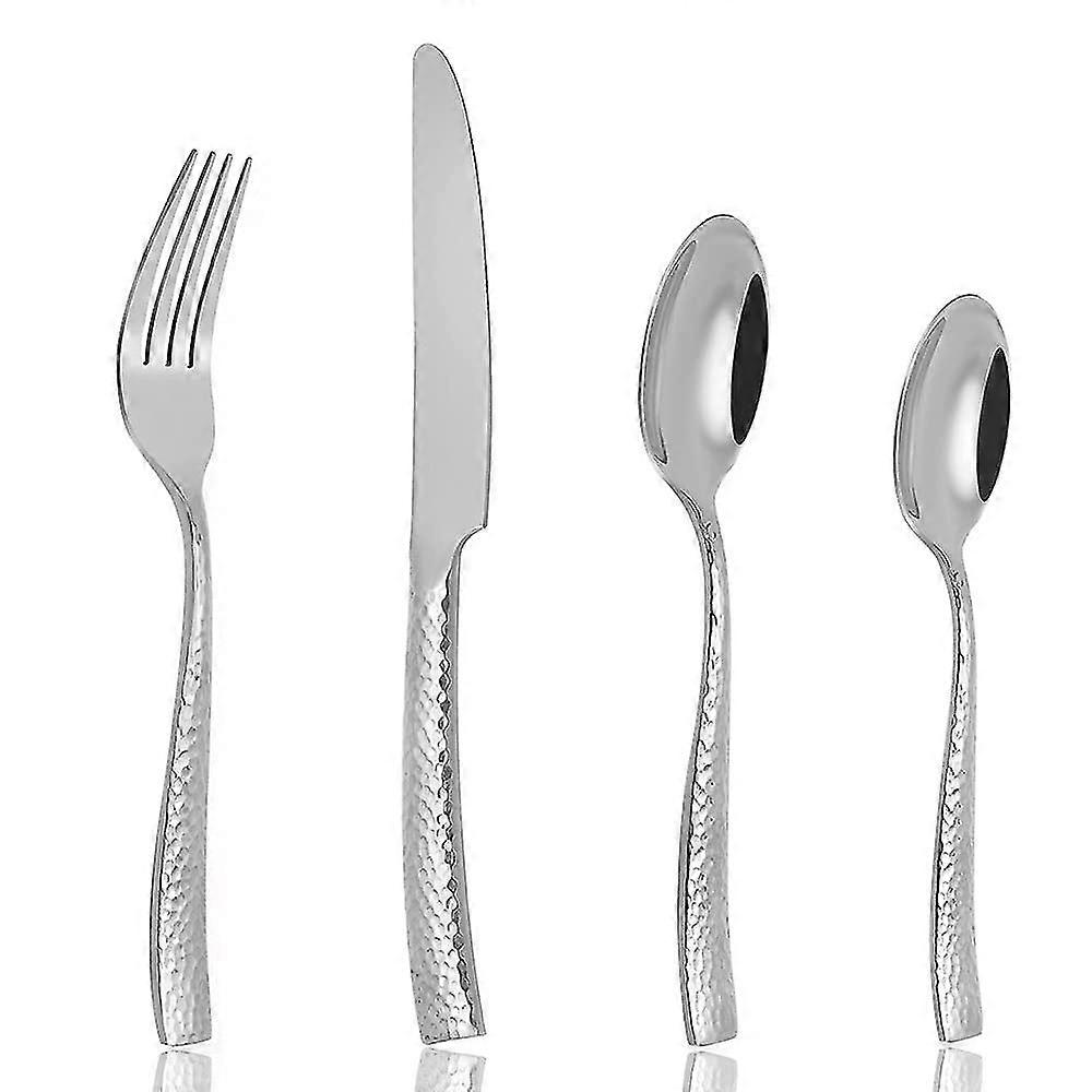 2023 - Besteck Set 24 Stück Edelstahl Hammered Besteck Set Service für 6, beinhaltet Messergabeln und