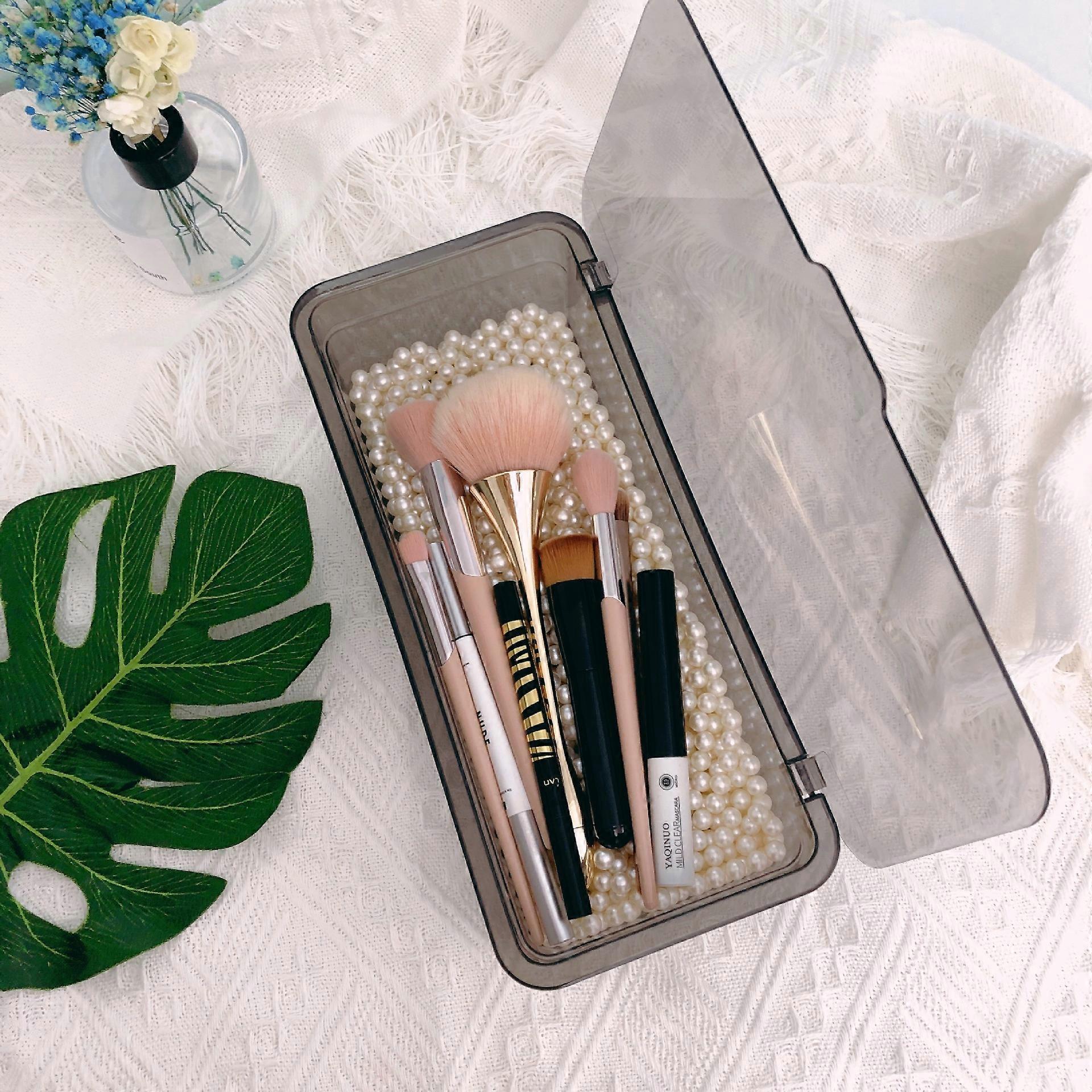 Makeup Brush Storage Box with Lid Gray Dustproof Beauty Egg Cosmetic Storage Box