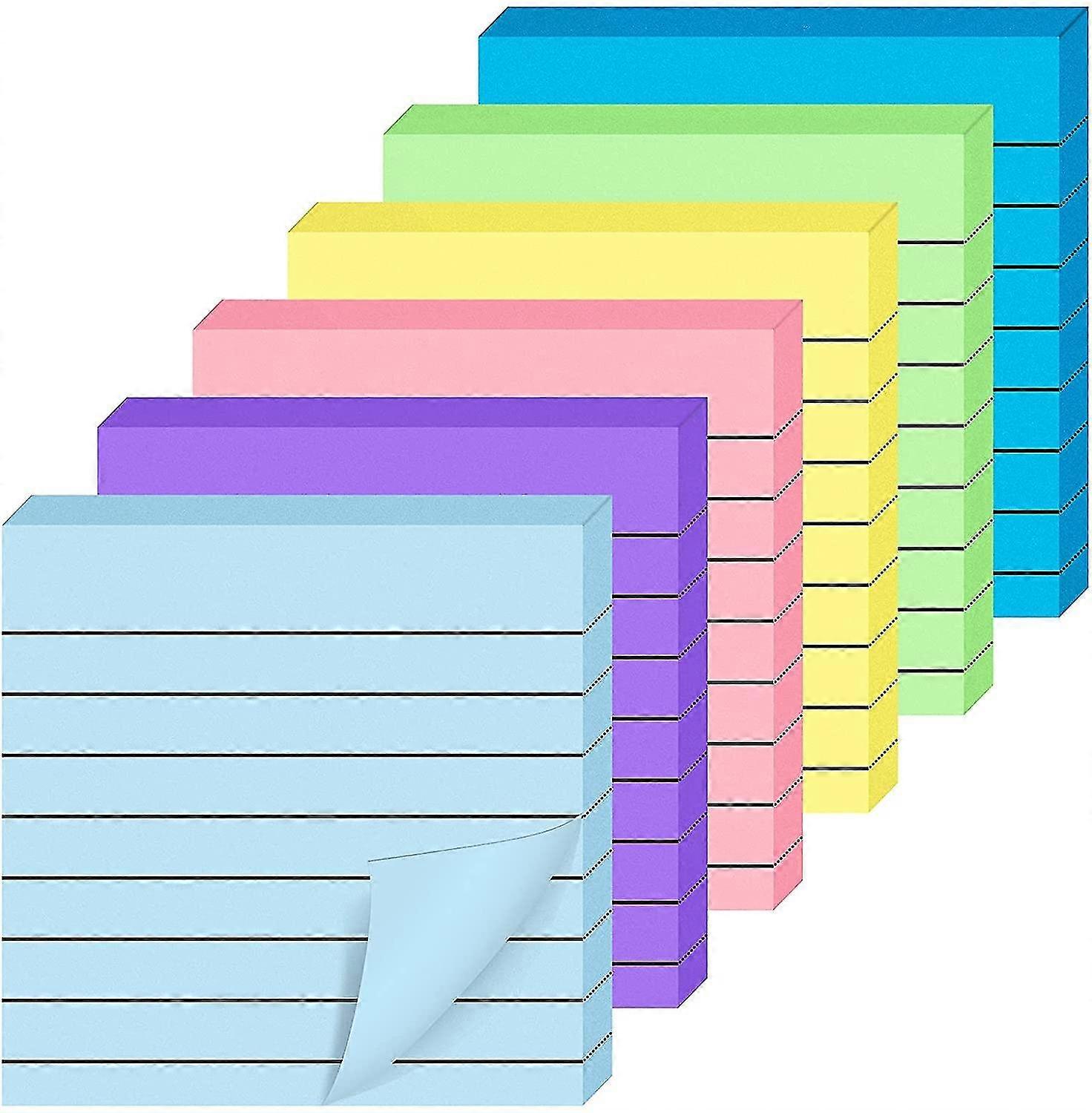 New- Sticky Notes 6 Pieces Ruled Sticky Notes, Colorful Lined Sticky Notes Memo Pads