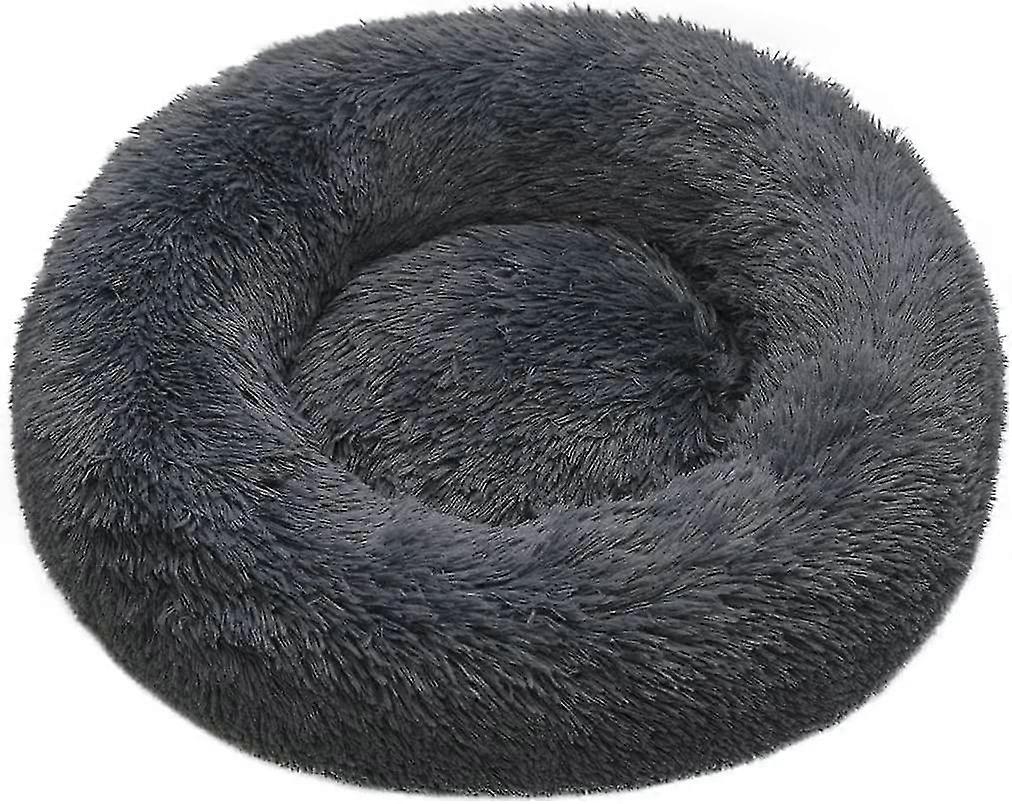 Cat Bed Cuddler, Round Plush Portable Non-slip And Machine Washable Cushion Pet Nest For Warming Calming For Small Dogs Kittens (dark Grey 50cm)