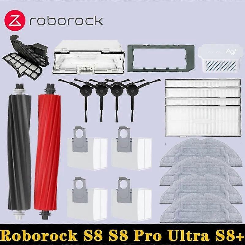 Roborock S8 S8 Pro Ultra S8+ robotstøvsuger reservedele Hovedsidebørster Moppeklude HEPA-filtre Støvposer Tilbehør