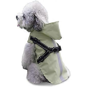 Dog Raincoat with Harness, Waterproof Ultralight Rain Jacket with Hood, M Superma Army Green