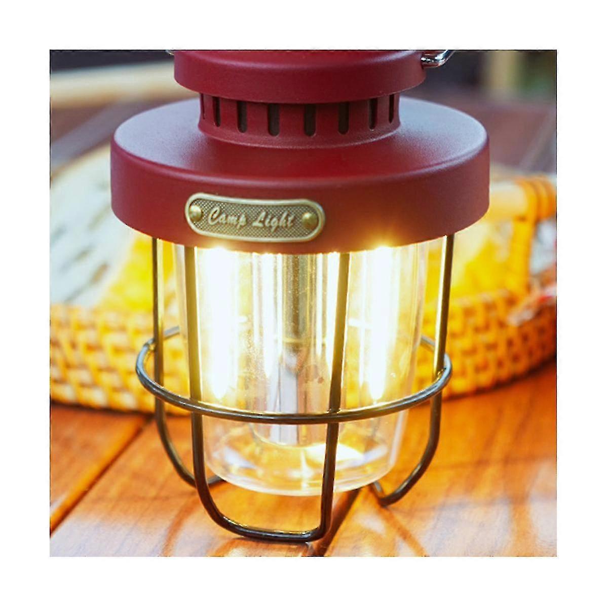 Camping Portable Retro Lantern Vintage Tent Lighting Lantern Usb Rechargeable Led Lamp Hanging Emergency Light Red