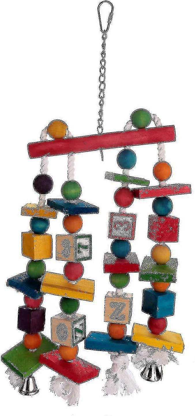 1pcs Knots Block Chewing Bird Toys With Bells Hanging Parrot Toys 17.5" By 6.5"