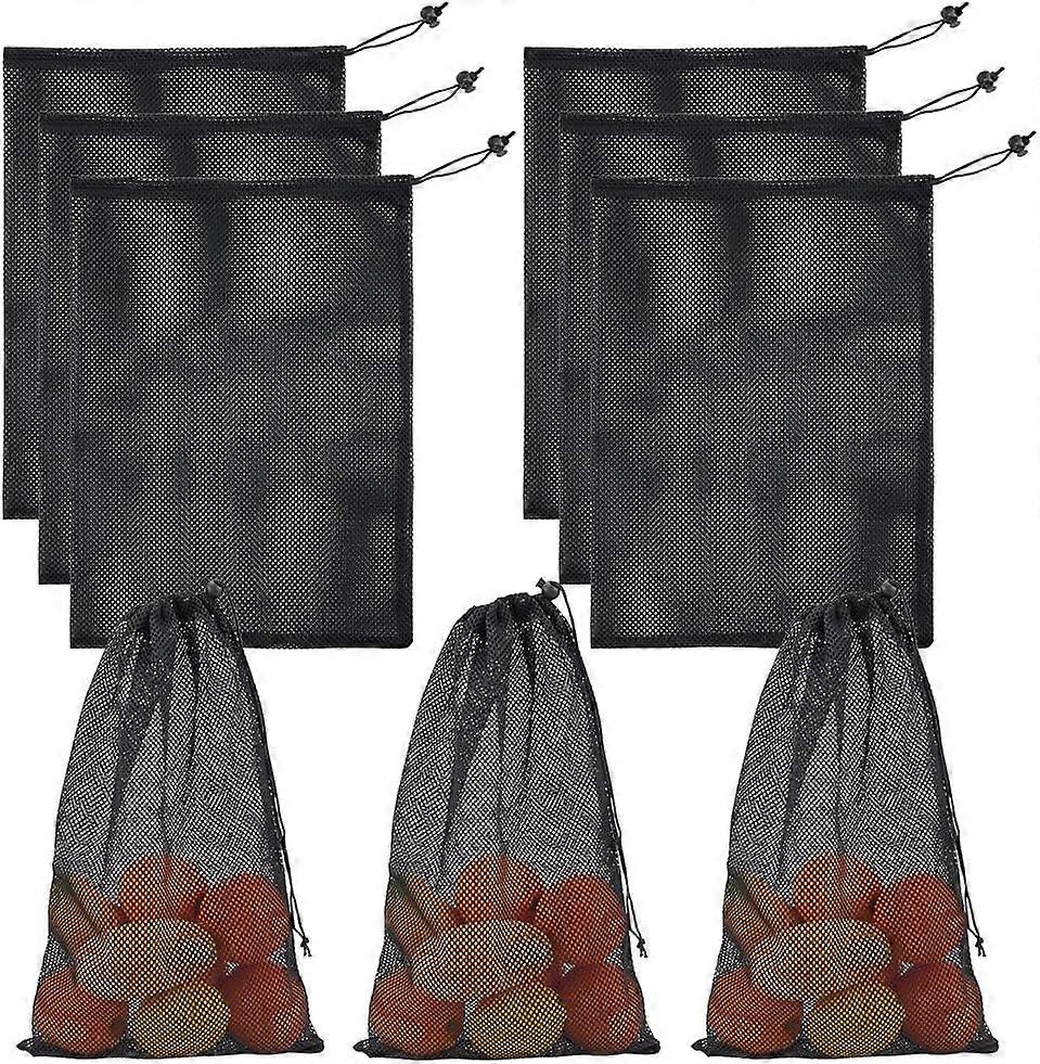 10 Pcs Mesh Drawstring Storage Bags 12x18 Inch Mesh Drawstring Pouches with Cord Lock Portable Storage Bags Black