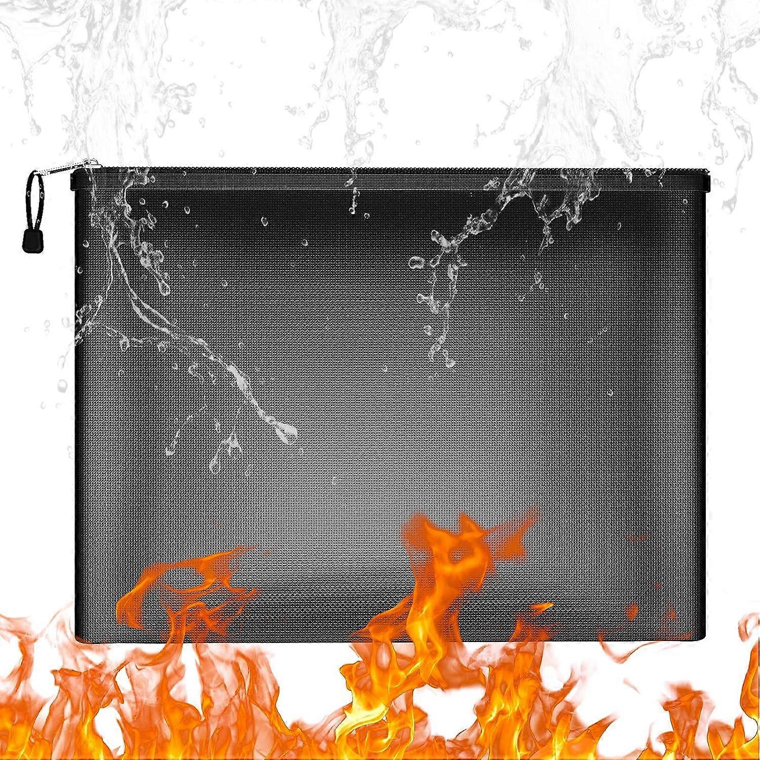 Fireproof Document Bags,25x 34cm Large Waterproof and Fireproof Folder Money Bag with Zipper for A4 Size Tablet,Passport and Valuables