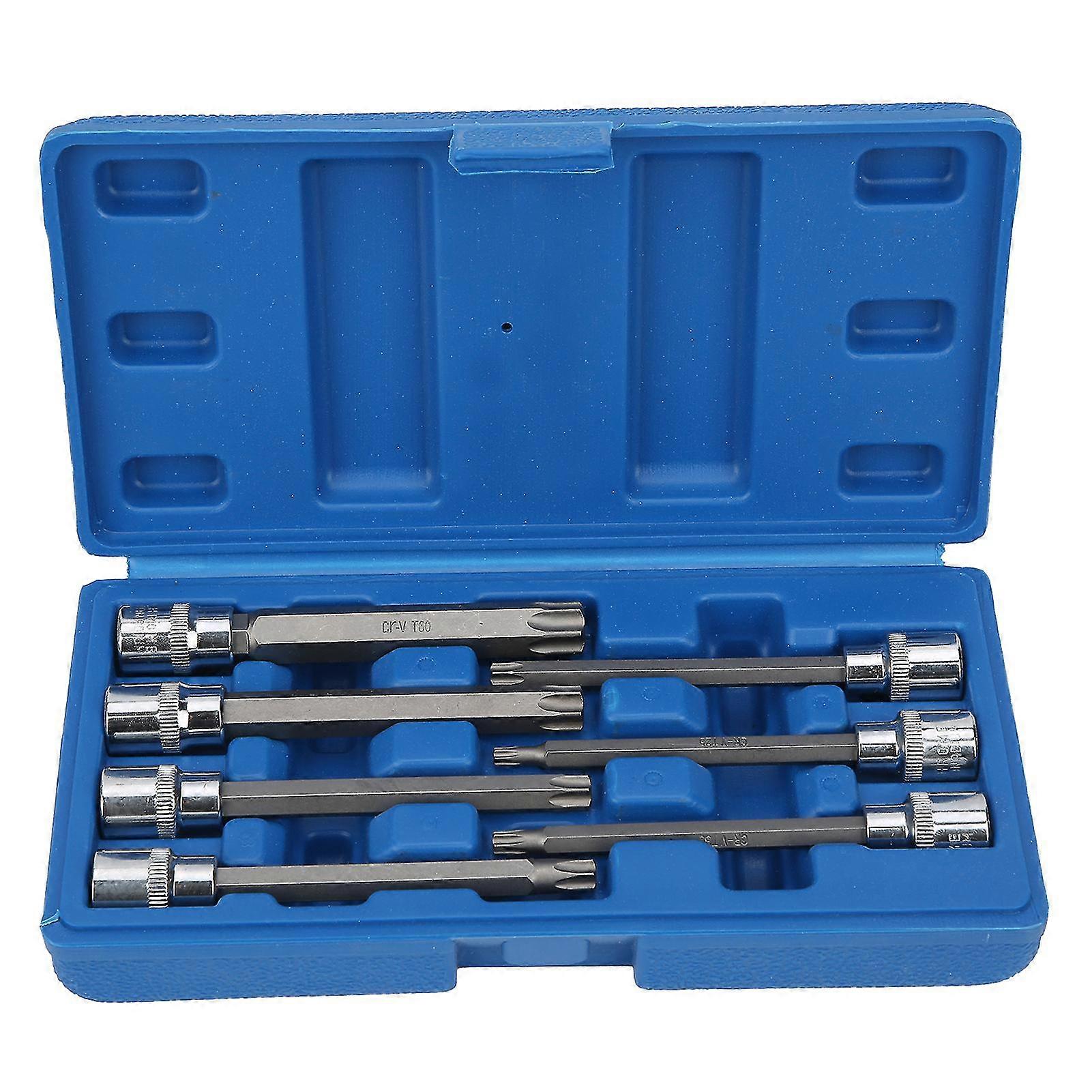7pcs/set Extra Long Star Hex Bit Socket Kit T25-60 3/8in Square Drive with Toolbox for Car Repairing