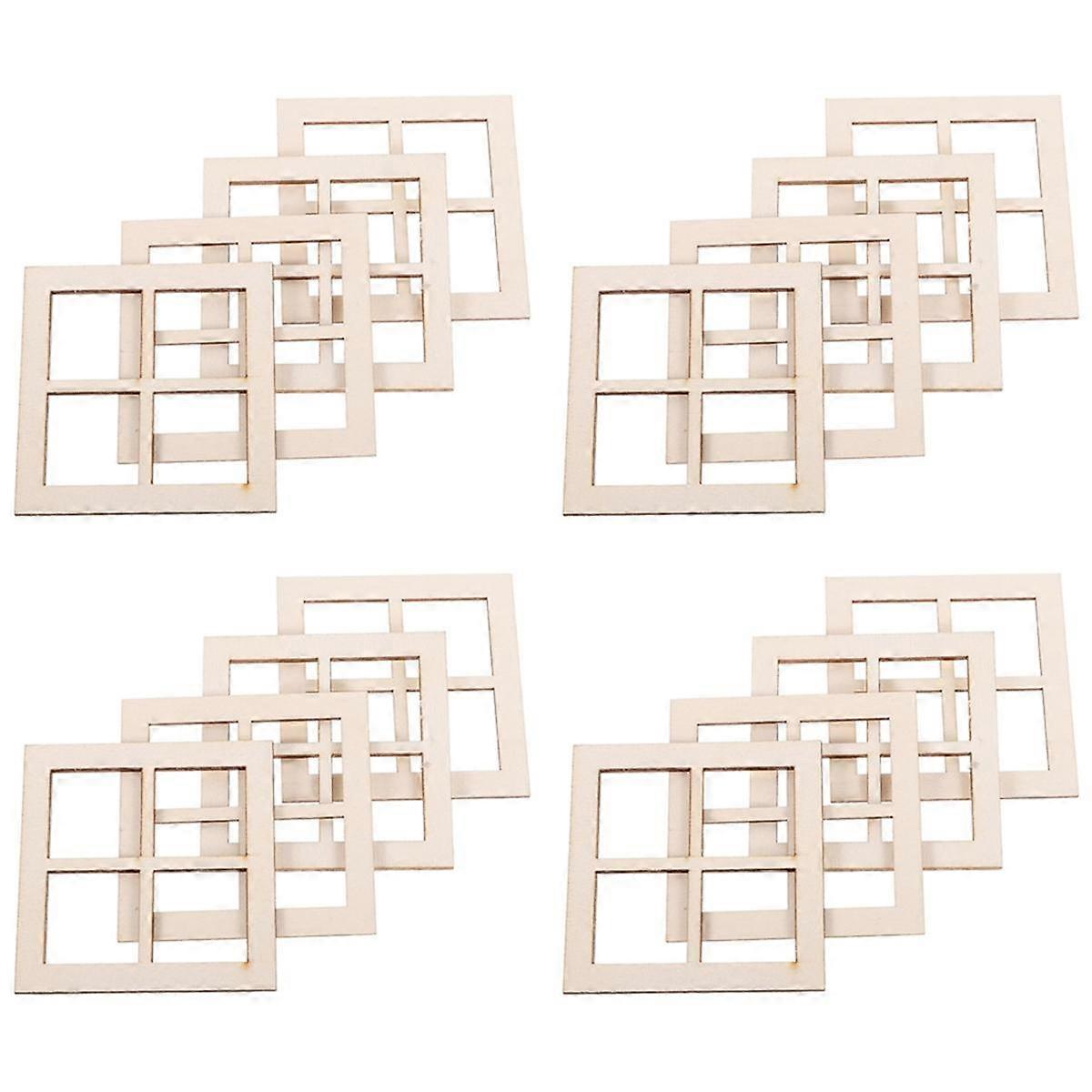 16個の窓スケール木製窓枠家具ミニチュア窓枠ドールハウス家具アクセサリー