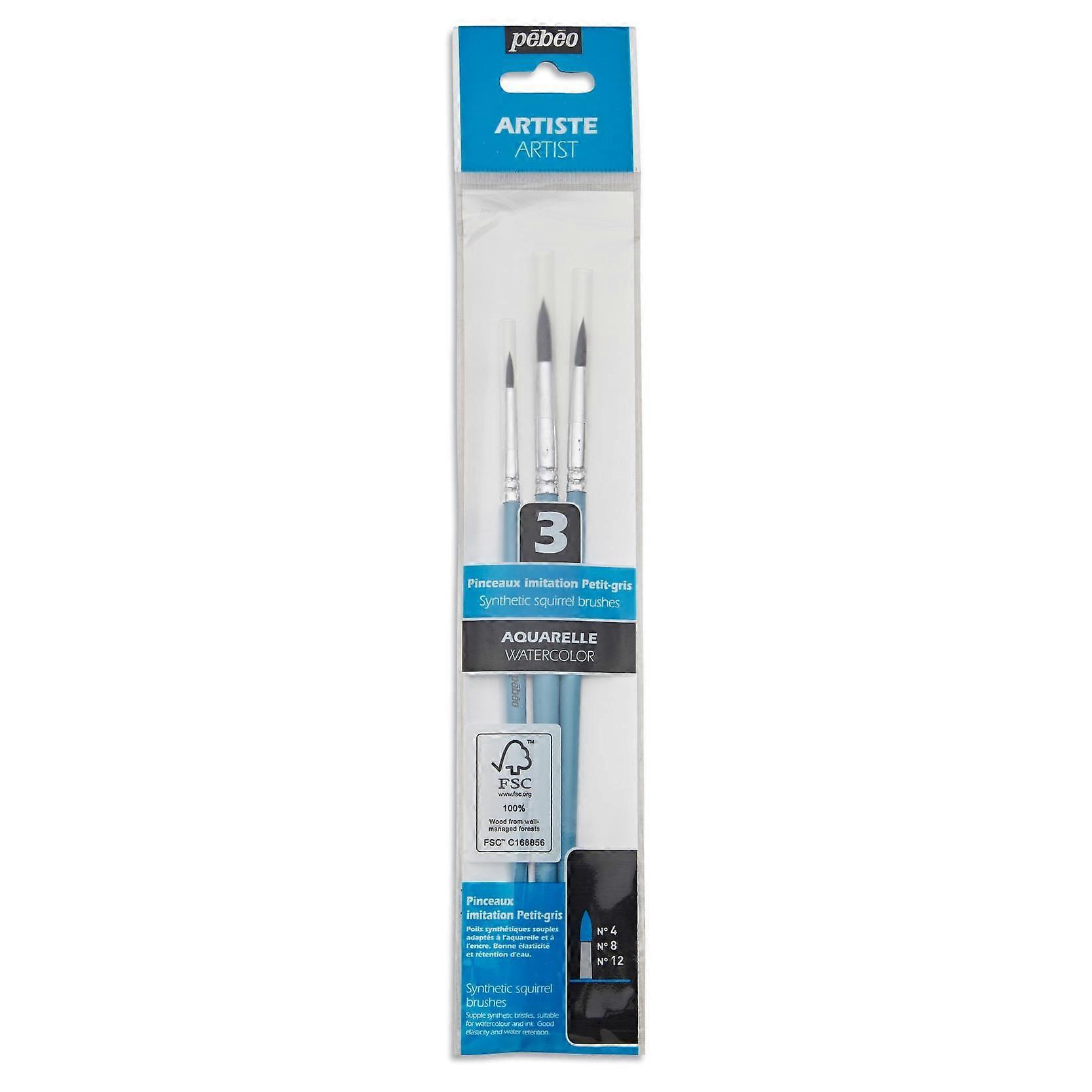 Pebeo Synthetic Squirrel Watercolour Paint Brush Set 3pc