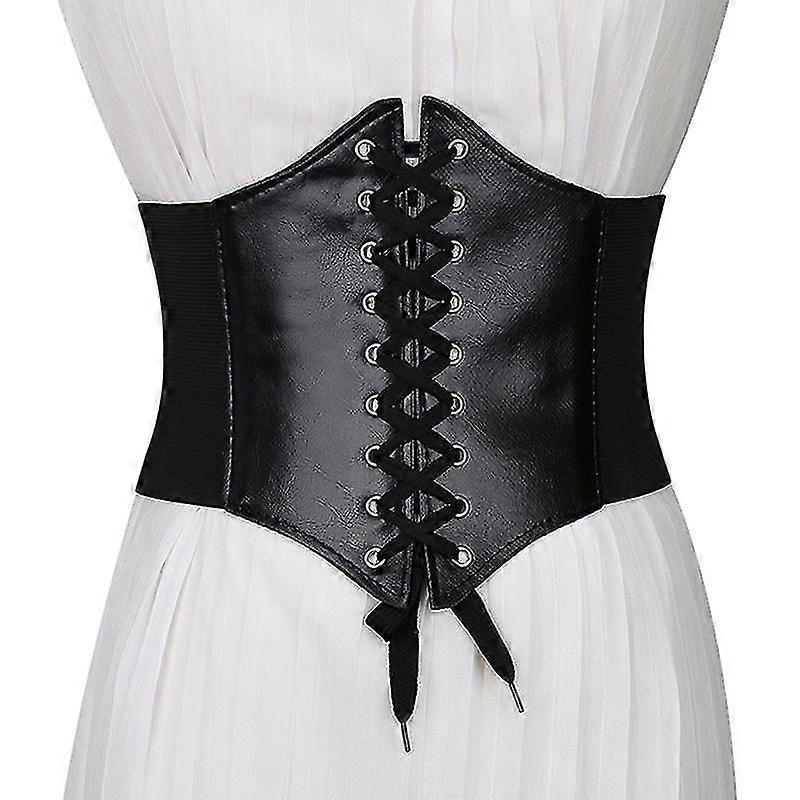 Lace-up Cinch Belt Tied Corset Elastic Waist Belt, Womens Leather Buckle Underbust Corset Belt Bustier