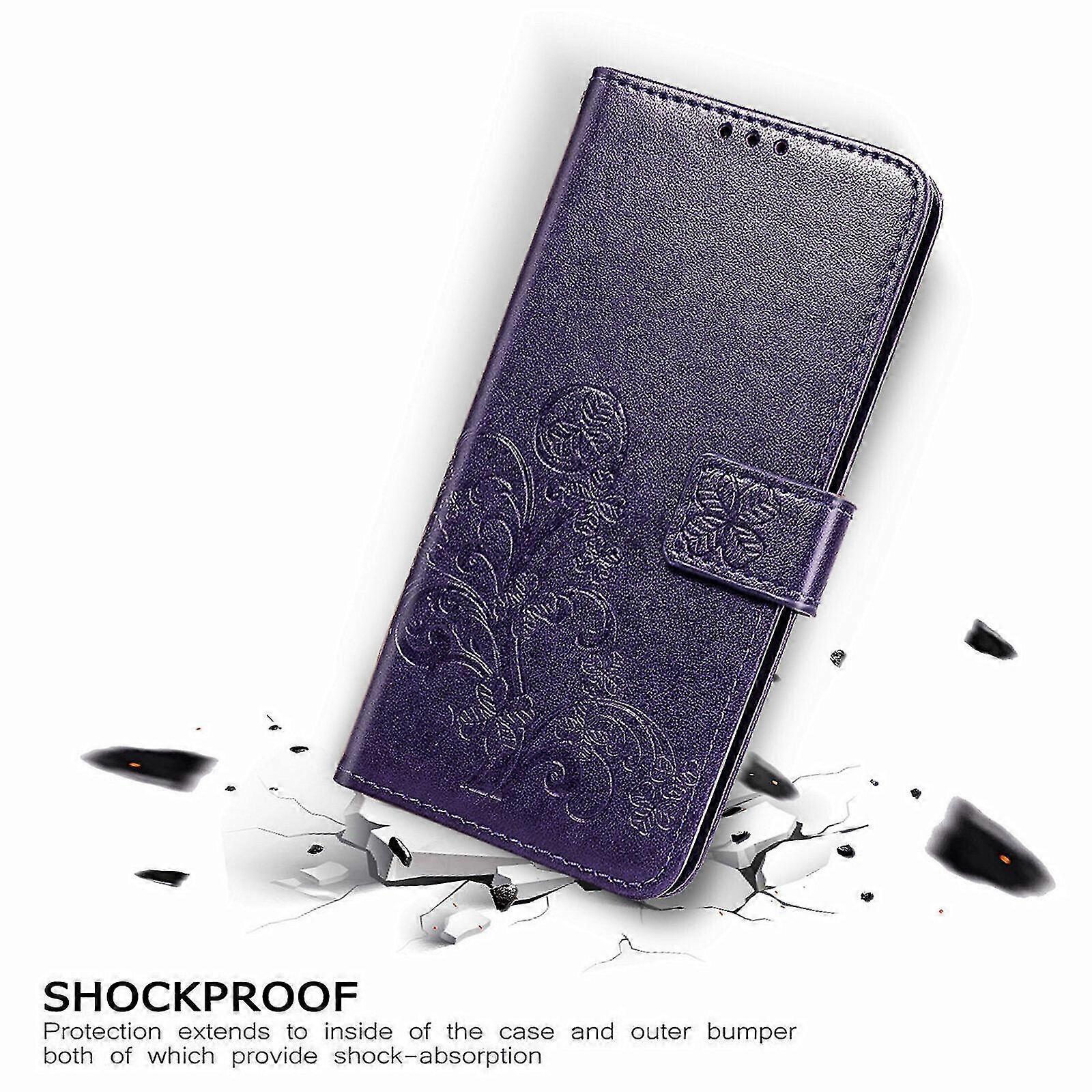 Case For Oppo A15/a15s Cover Wallet Clover Embossed Protective Leather Phone Case Magnetic - Blue