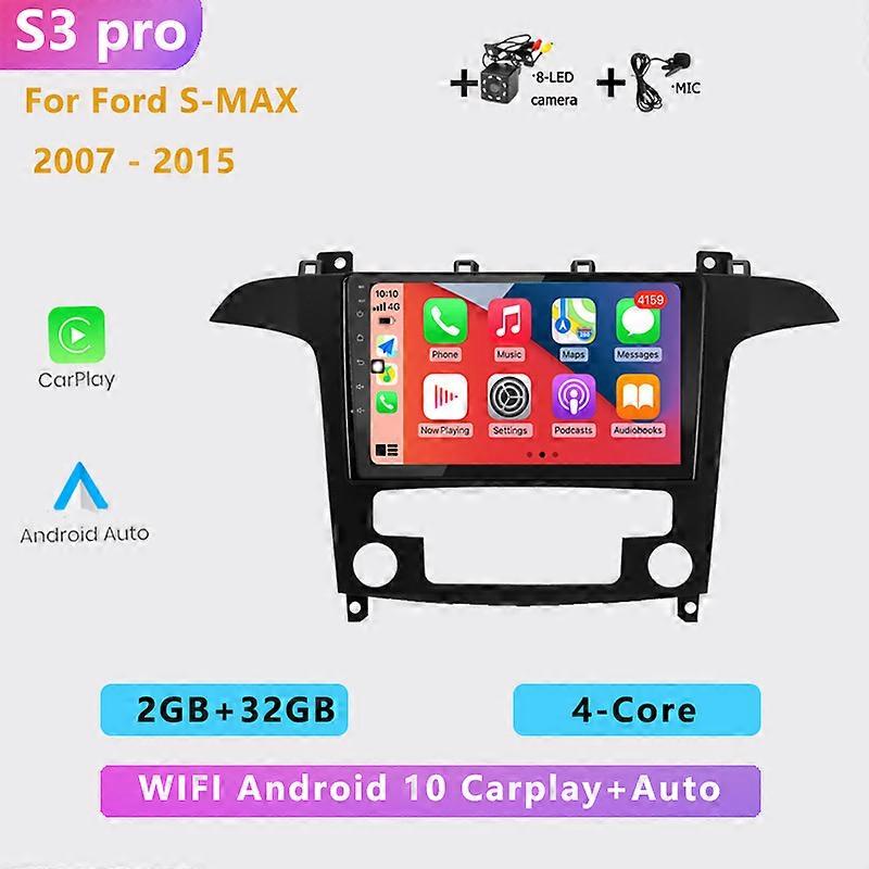 2DIN Android 10 Car Radio Stereo Multimedia Player 9 inch screen Carplay Auto BT WIFI GPS for Ford S-MAX S MAX 1 2006 - 2015