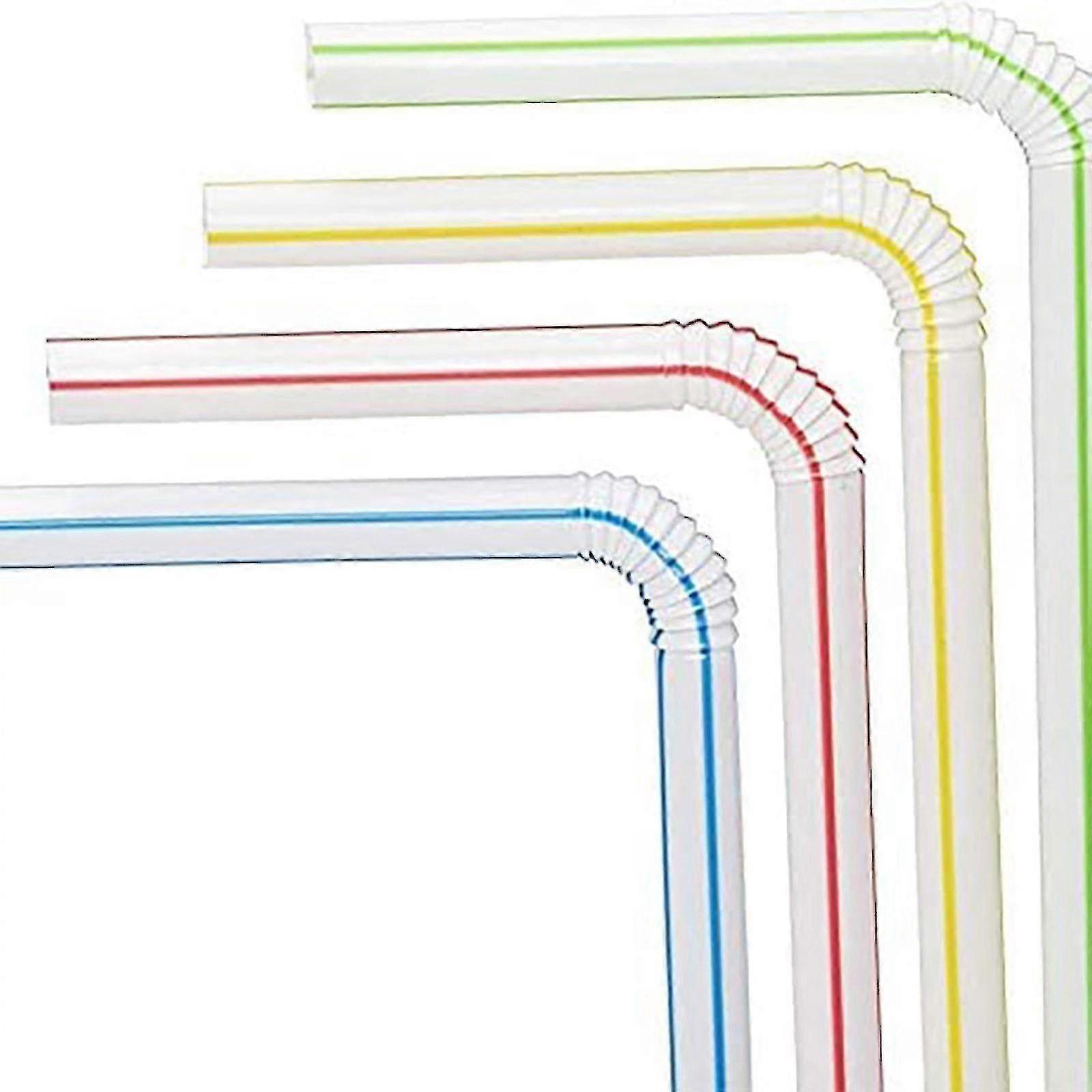 600 Pcs Disposable Plastic Drinking Straws Multi-colored Striped Benda