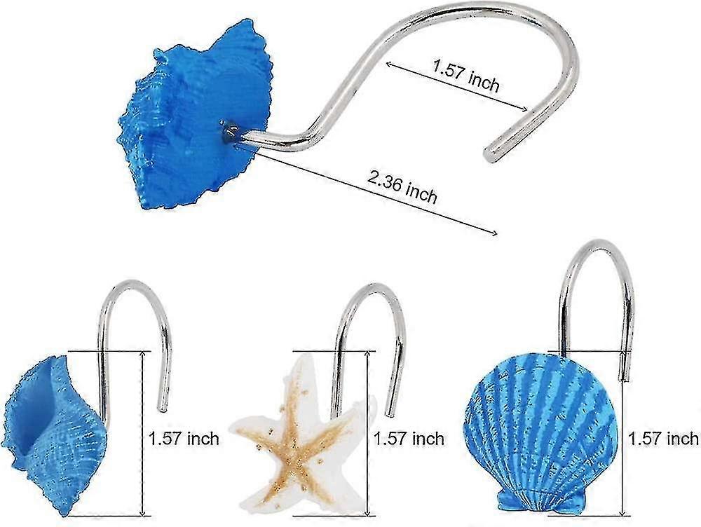 12 Pcs Decorative Seashell Shower Curtain Hooks Bathroom Beach Shell