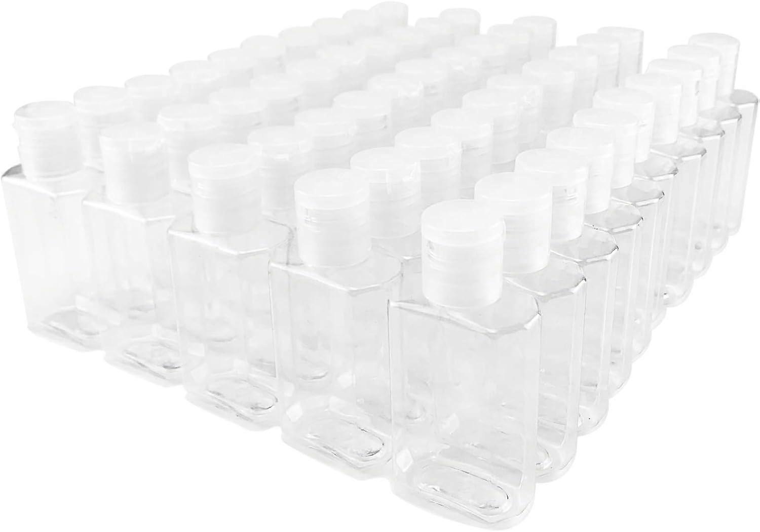 anTeda 2oz Empty Hand Sanitizer Travel Size Bottles 50pcs, Plastic Mini Clear Refillable Flip-Top for Hand Sanitizer Shampoo Baby Shower Containers