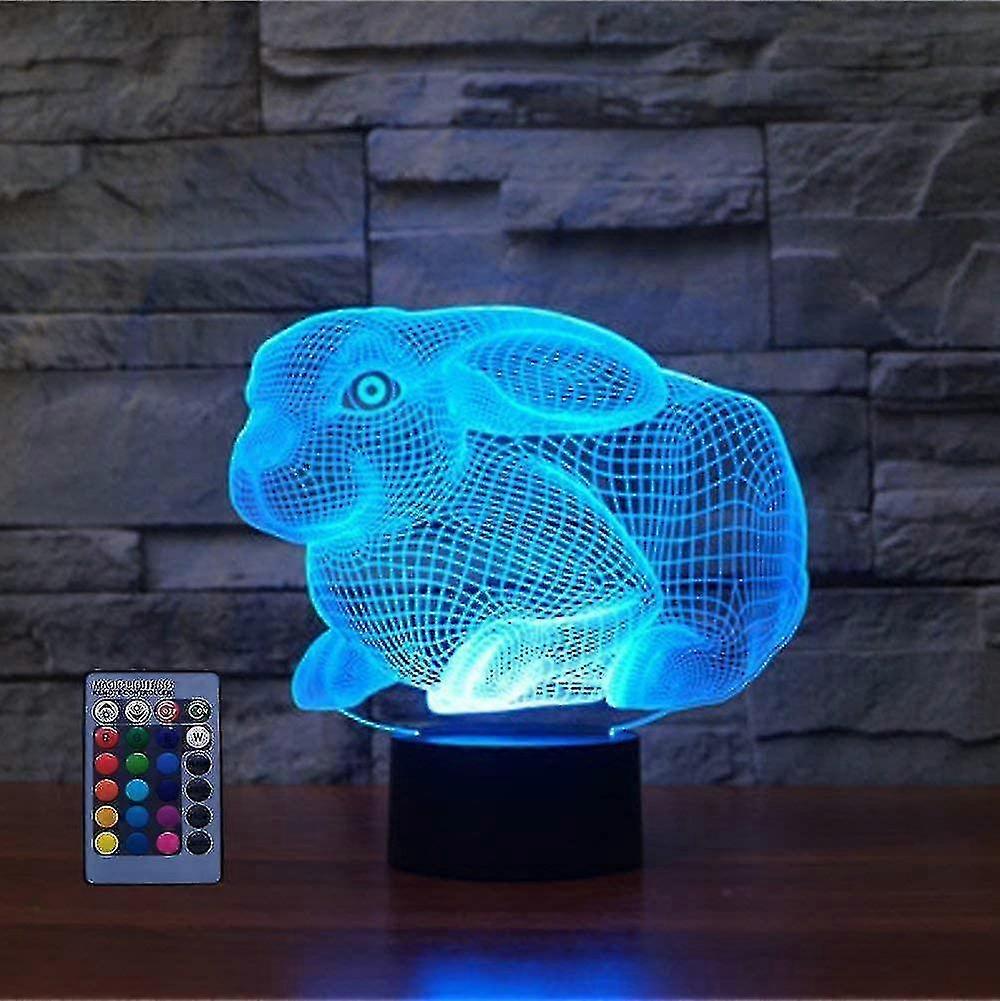 Creative 3d Rabbit Night Light Usb Powered Touch Switch Telecomando Led Decor Lampada 3d 7/16 Colori