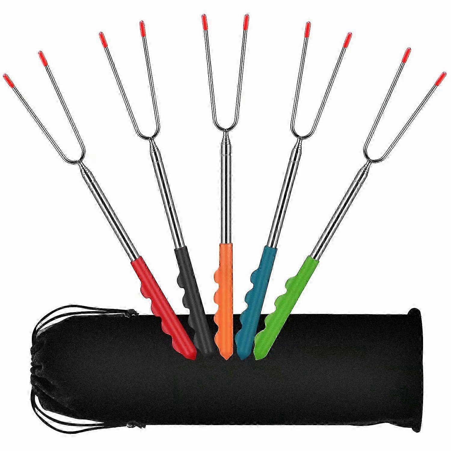 Piece Barbecue Skewers Extendable 32cm-115cm,Barbecue Skewer Campfire Stainless Steel,Barbecue Fork Barbecue Set with Rubber Handle and Carrying Bag