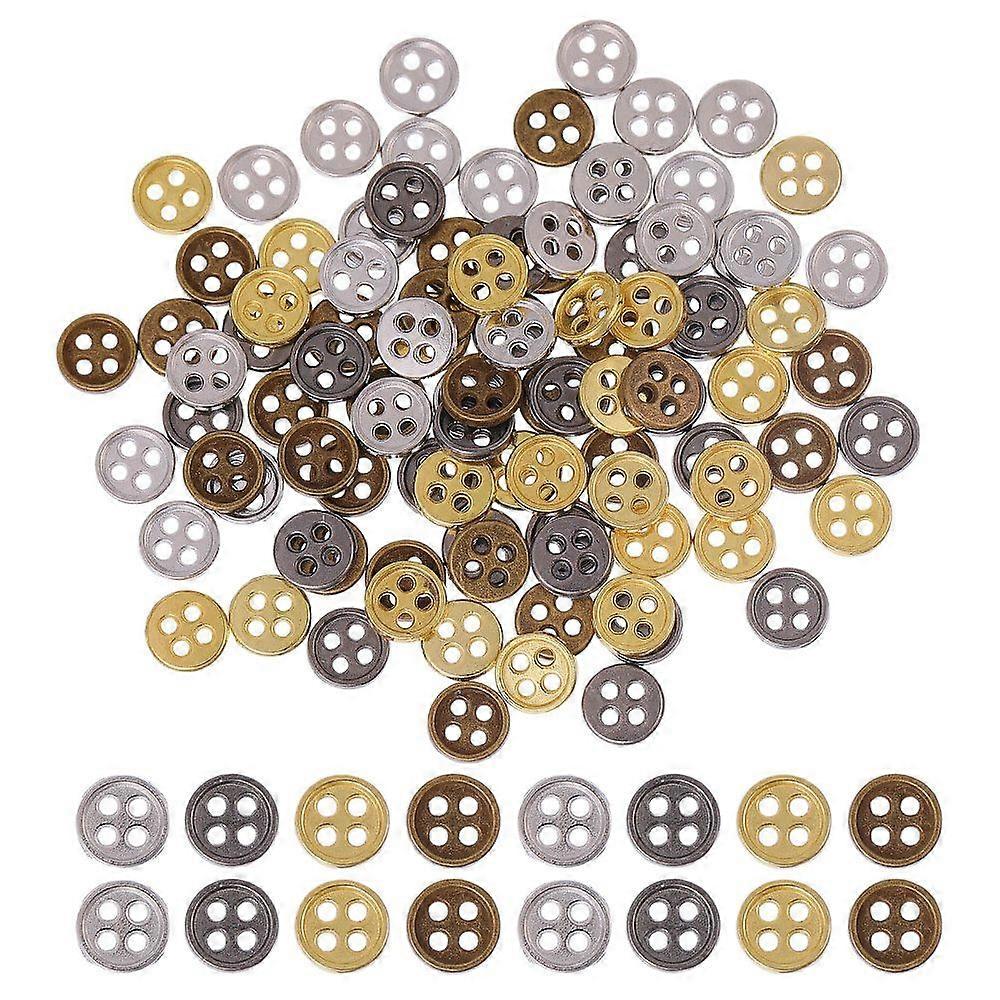 100Pcvs 4 Colors Zinc Alloy Buttons Flat Round Mixed Color 6x1mm Hole: 1mm 25pcs/color