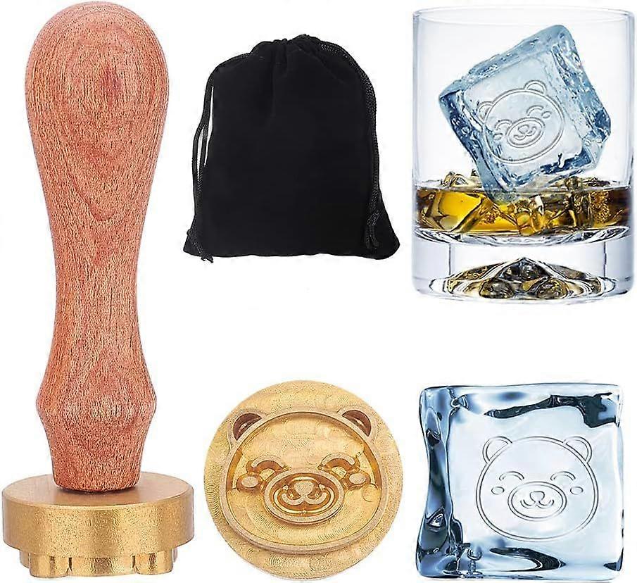 1Pc Brass Stamp Head with 1Pc Rectangle Velvet Pouches and 1Pc Pear Wood Handle for Wax Seal Stamp Bear Pattern 3pcs/set