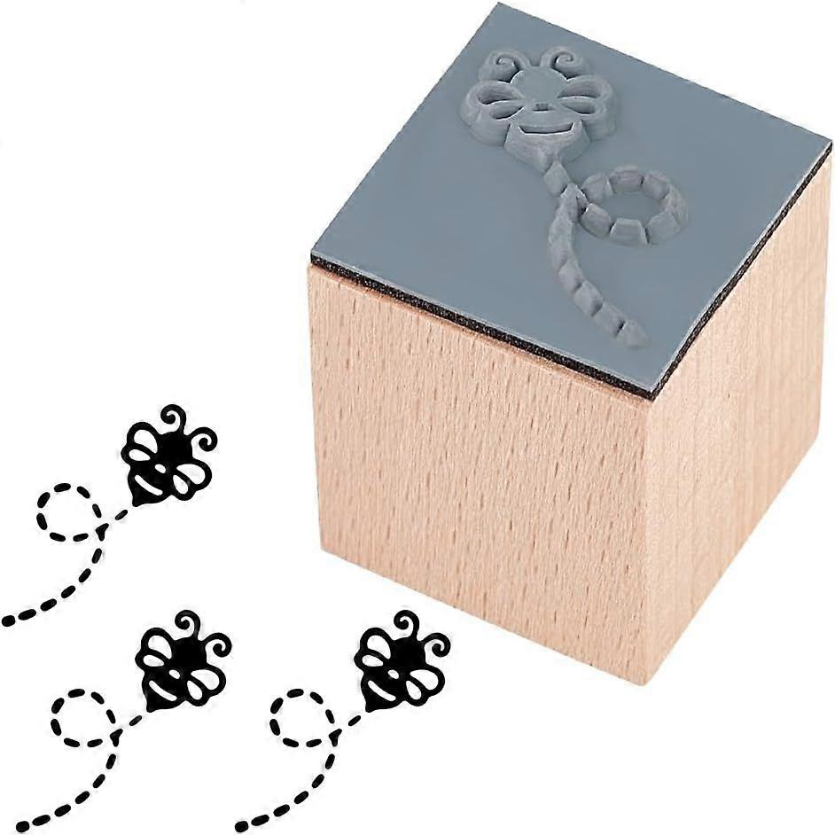 Bee Wooden Rubber Stamp 1 Inch Bee Rubber Stamp Small Bee with Dashed Line Pattern Stamp Square Wooden Stamp Rubber Stamp for Scrapbooking Planner Dec