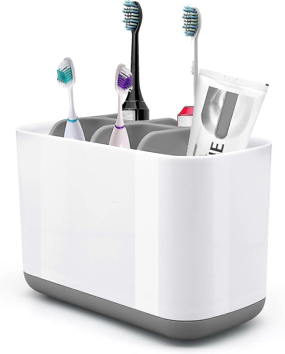 Removable Electric Toothbrush Holder with 4 Slots & Toothpaste Storage - Gray fast