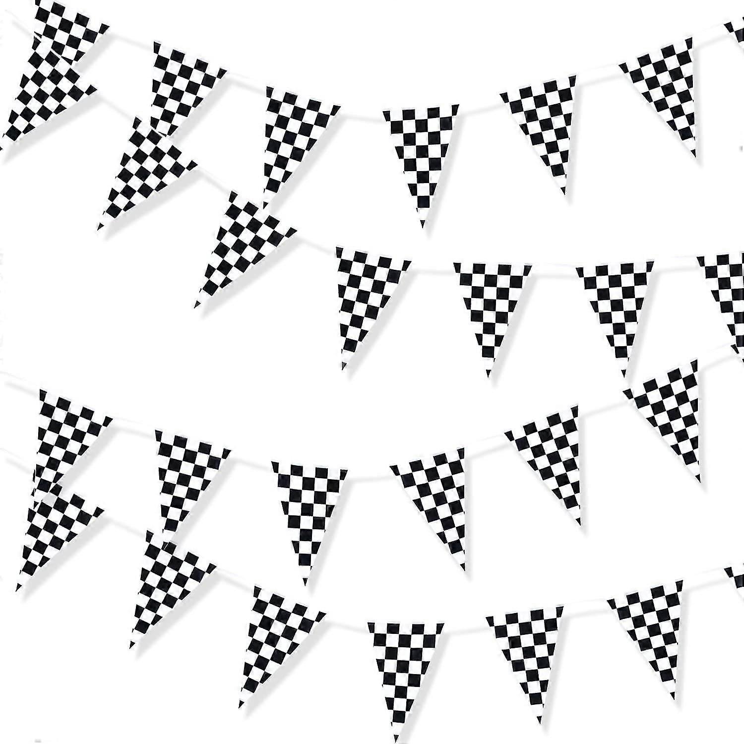 100 Foot Long Race Track Car Finish Line Black And White Plastic Pennant Party Checker Pattern String Curtain Banner For Decorations, Birthdays, Event