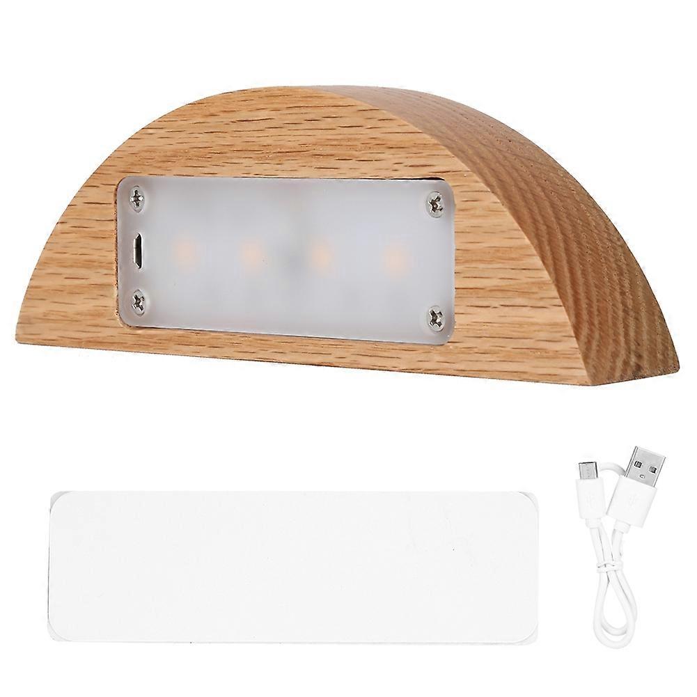 USB Rechargeable LED Desk Night Lamp Touch Switch Semicircle Shape Table Night Light (Wood)