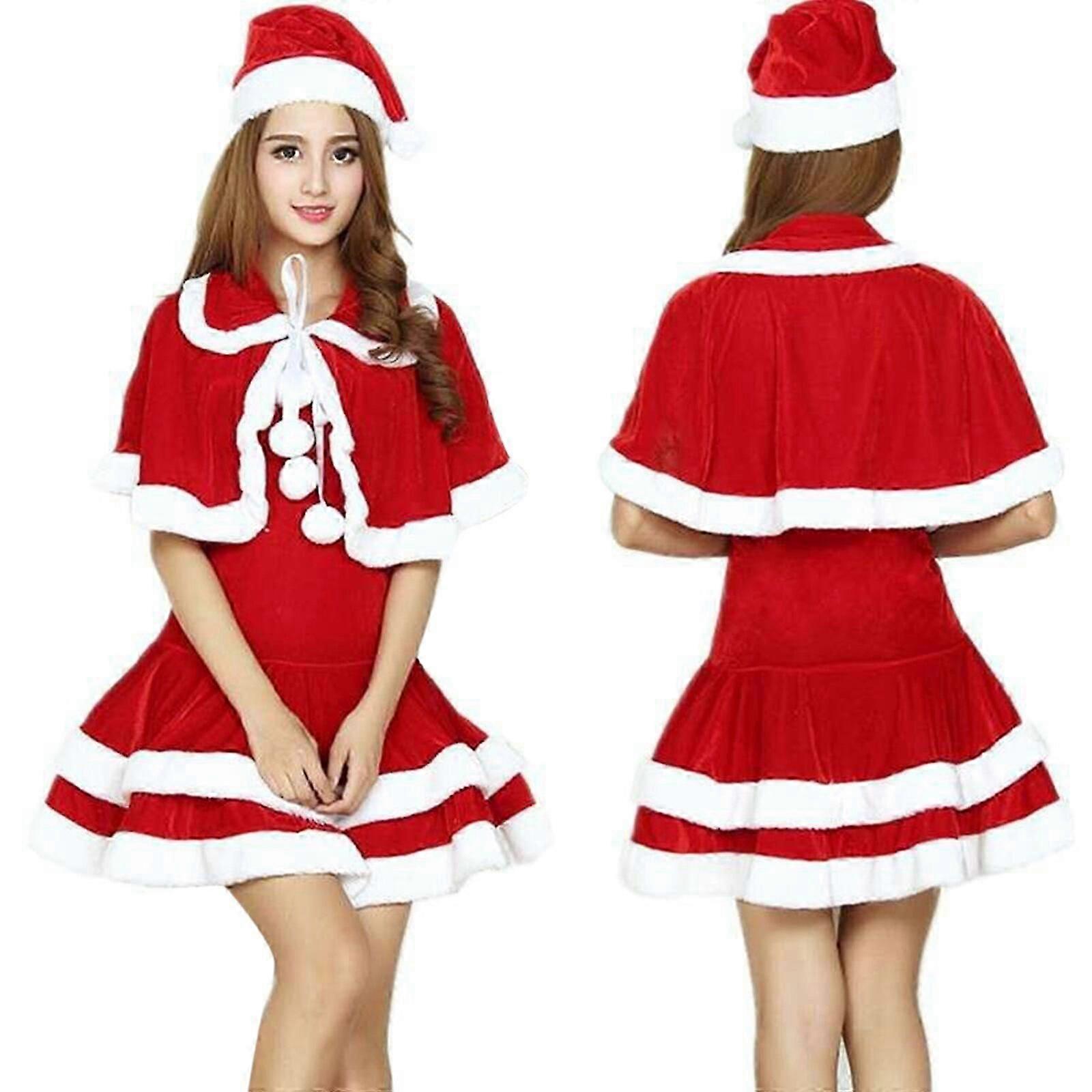 Cosplay Mikulás édes karácsonyi szoknya öltöny és köpeny női szexi piros és fehér A-vonalú miniszoknya BSSM