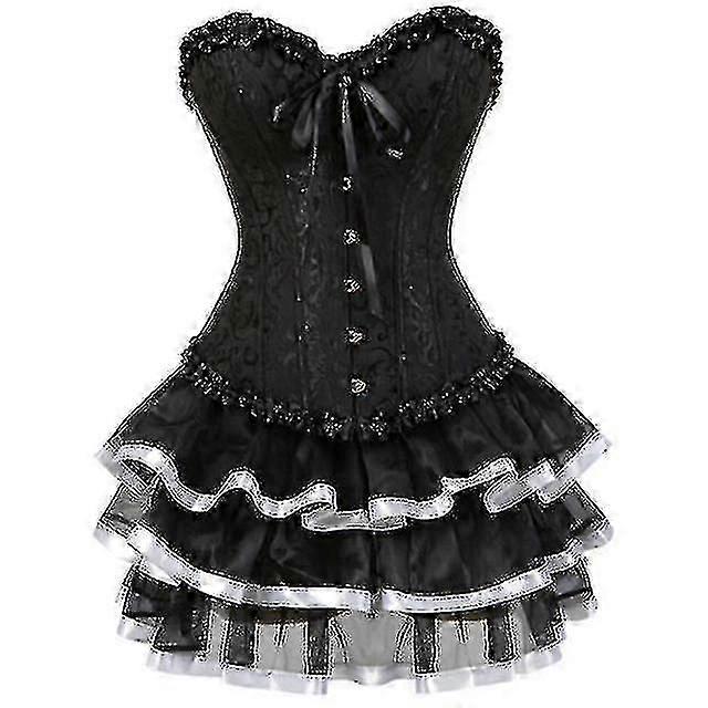 Szexi fűzőruhák nőknek Plus Size jelmez Túldíszített burleszk fűző és miniszoknya szett Tutu Corselet_ac