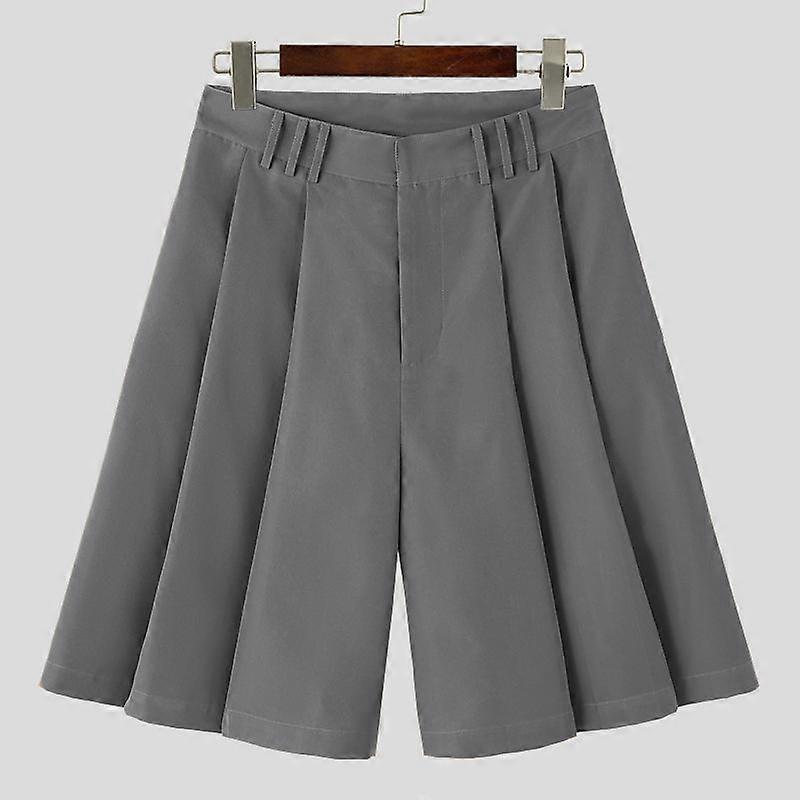INCERUN Summer Men Pleating Shorts Solid Color Loose Pants